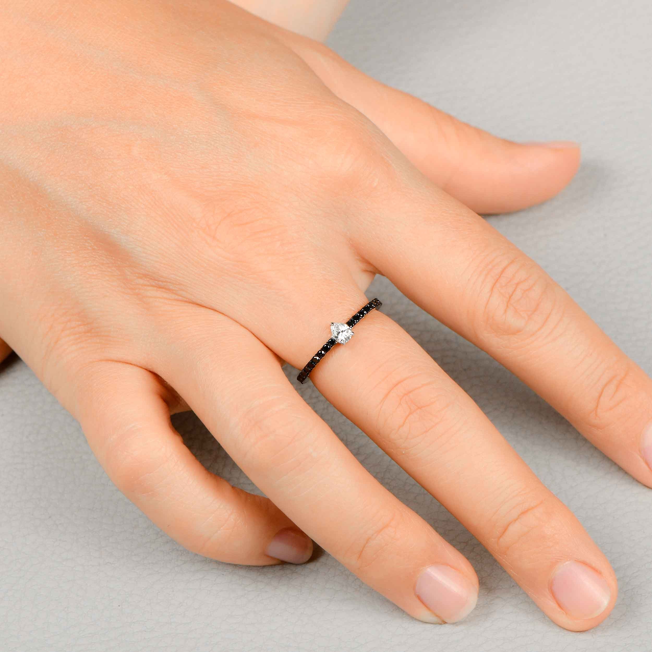 Black Diamond Ring – 14K Solid Gold Pear Solitaire