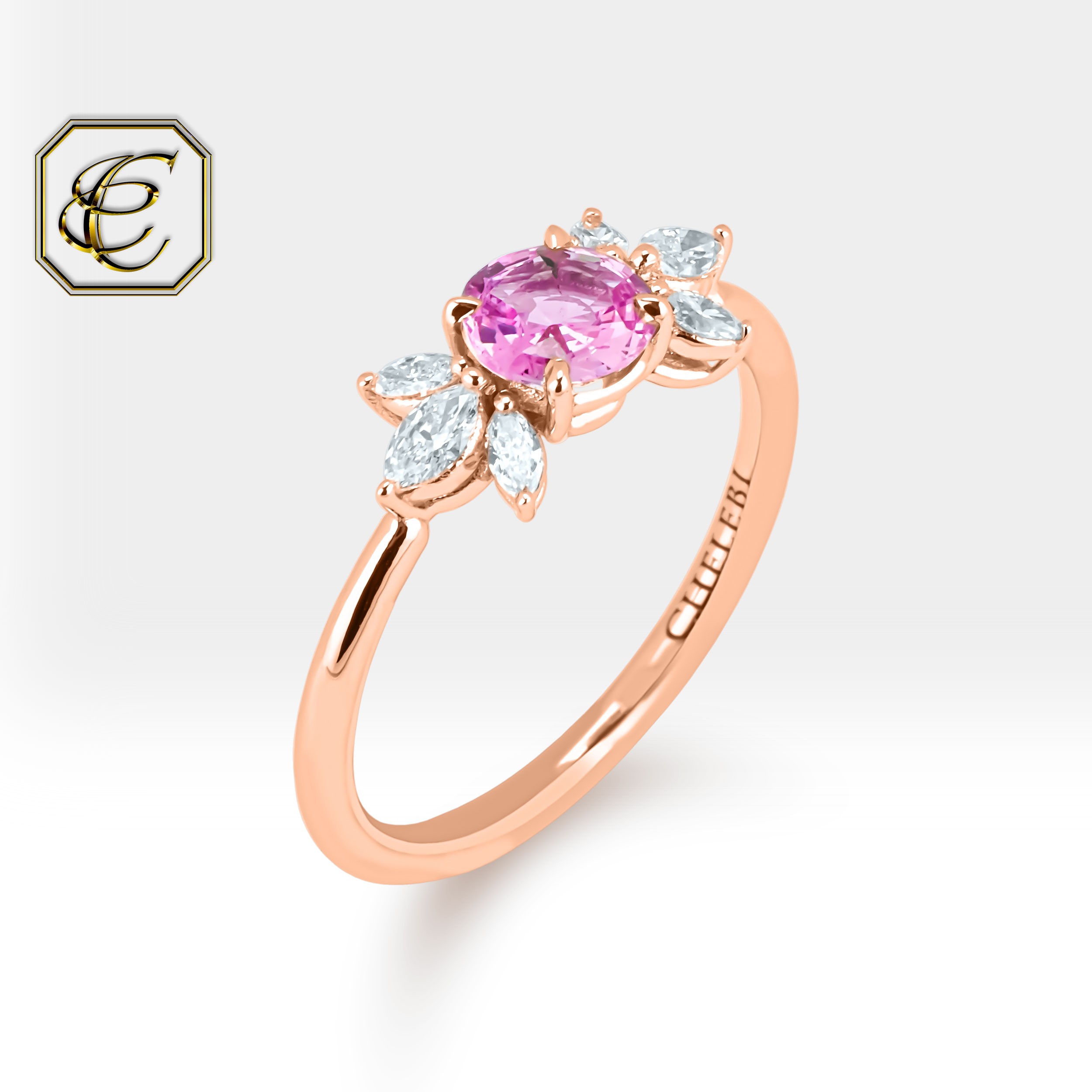 Pink Sapphire Cluster Diamond Ring