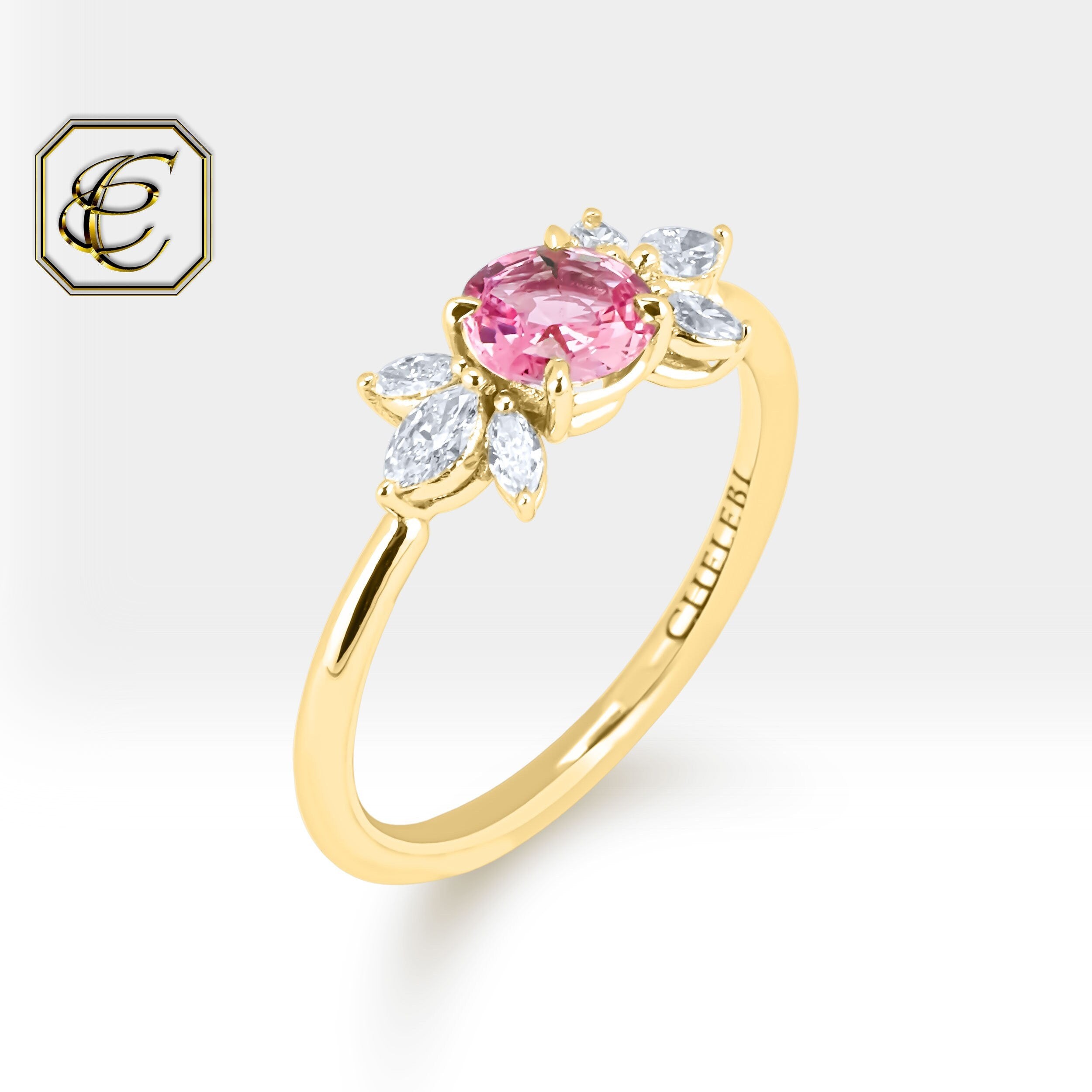 Pink Sapphire Cluster Diamond Ring