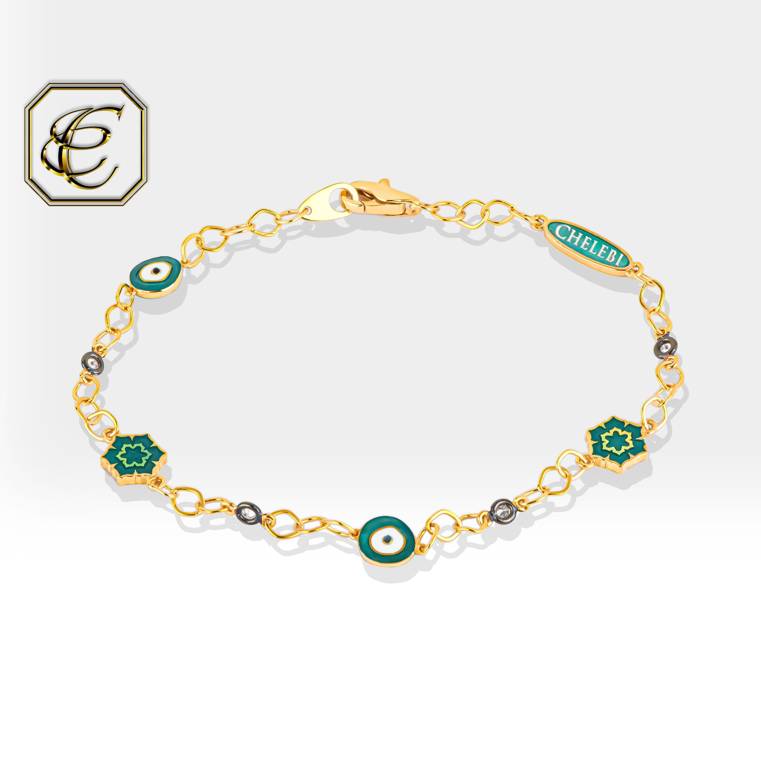 Turquoise Enamel Evil Eye Bracelet