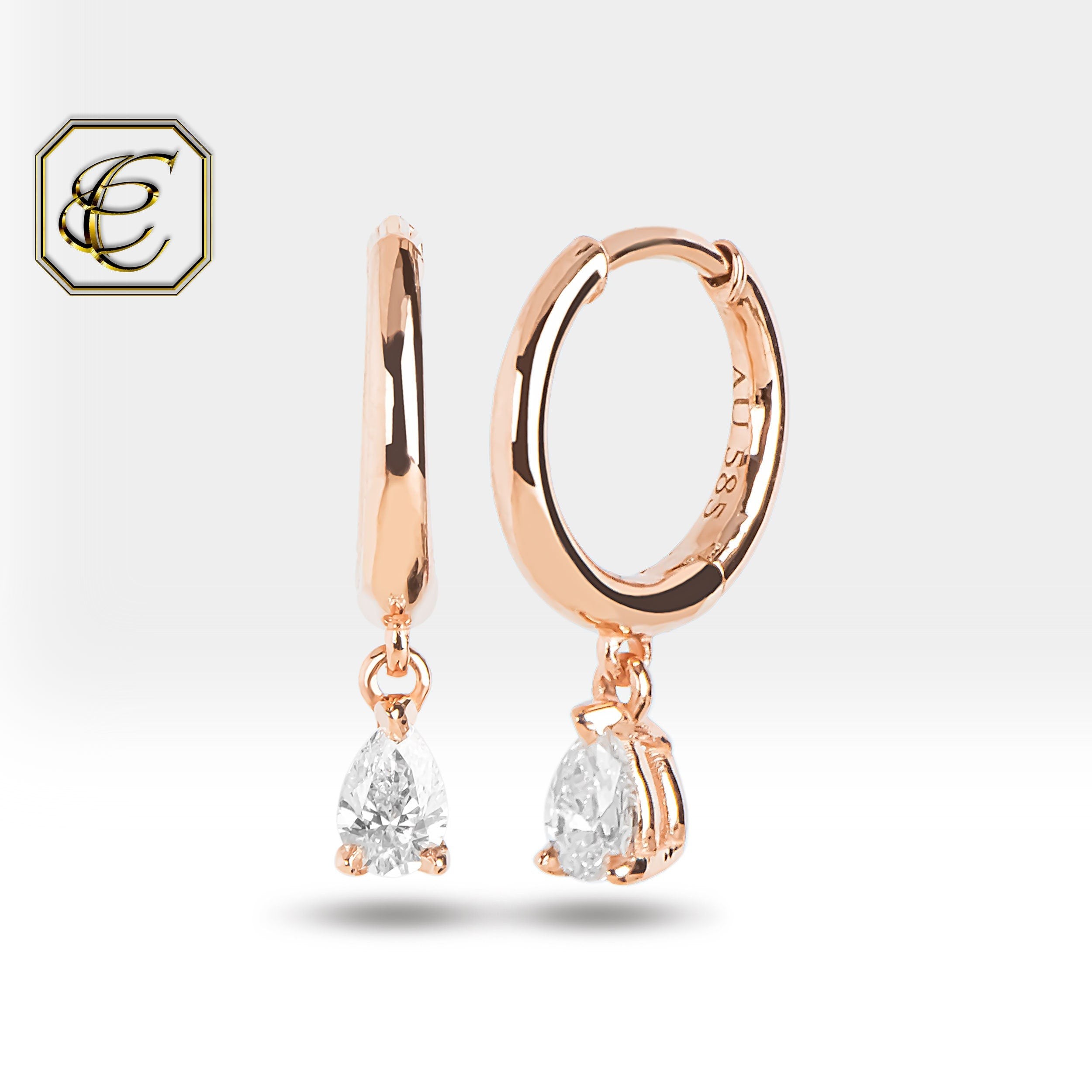 Drop Diamond Huggie Earrings