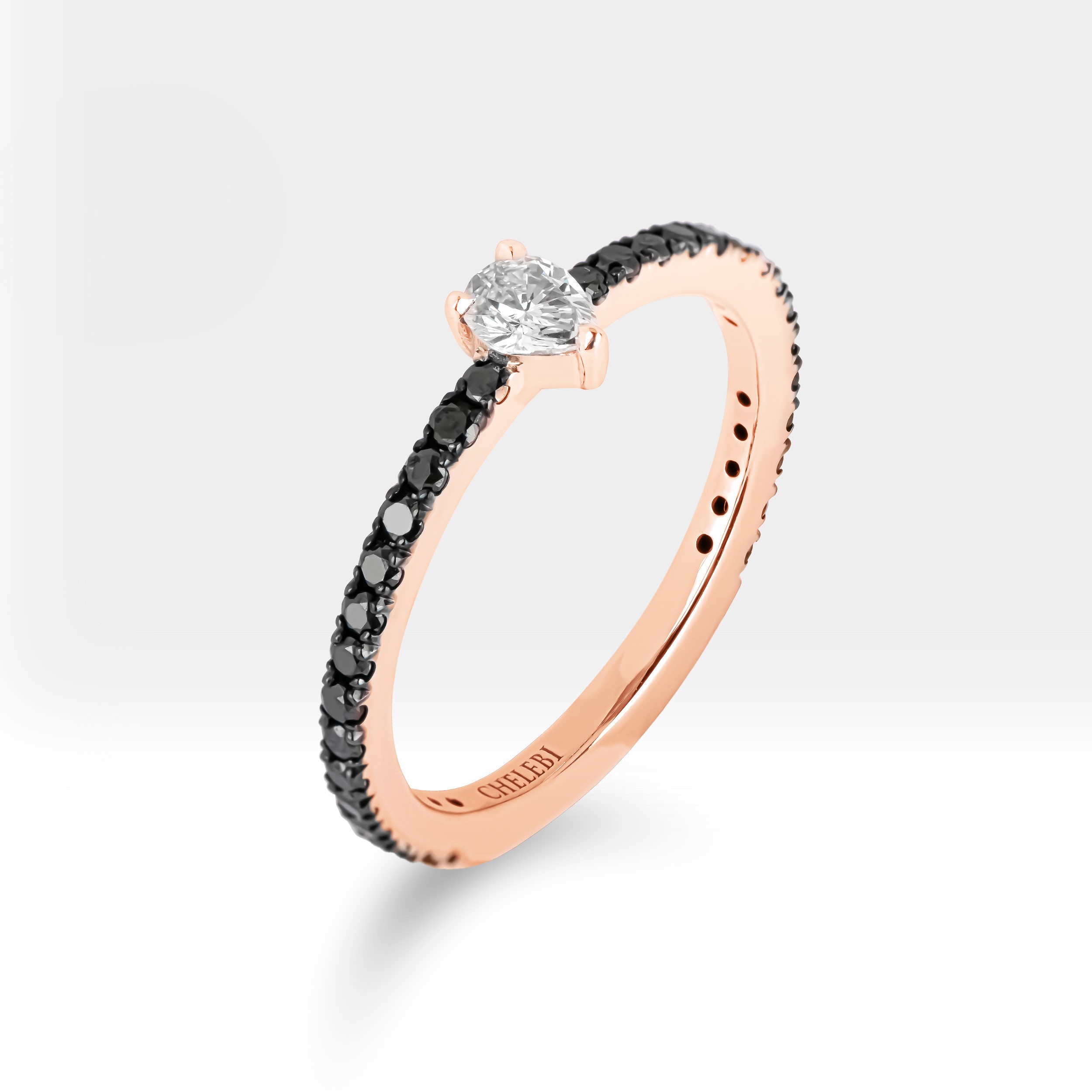 Black Diamond Ring – 14K Solid Gold Pear Solitaire
