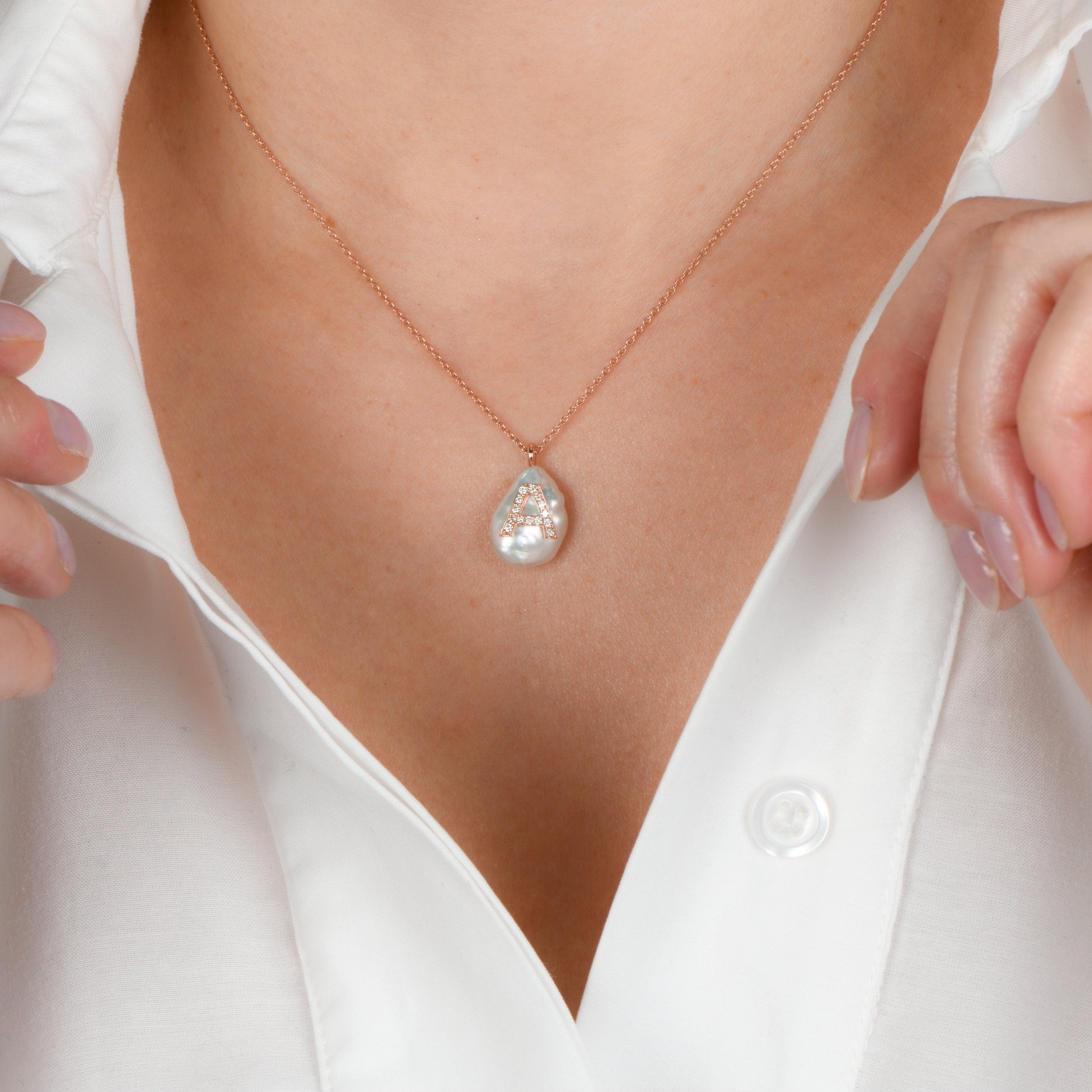 Diamond Initial Pearl Necklace