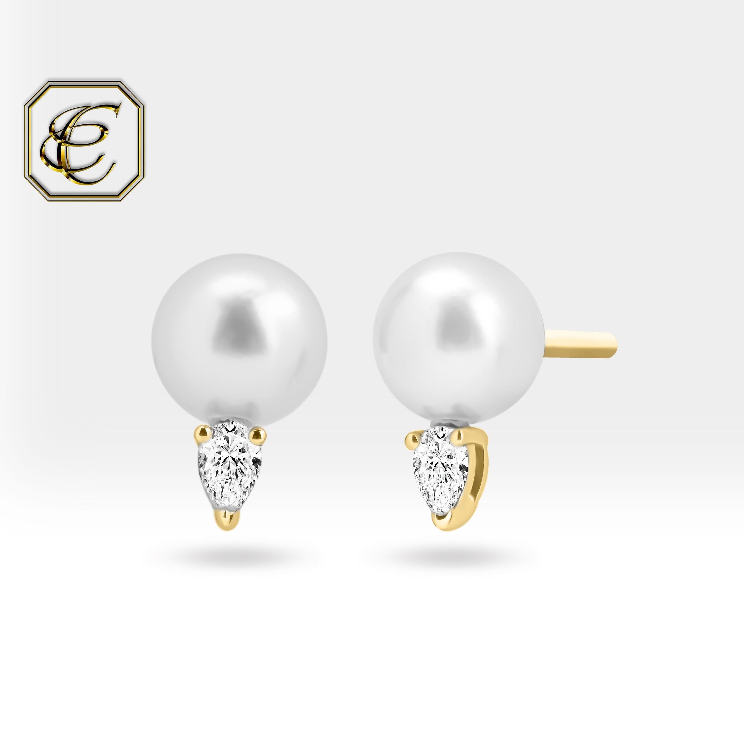 Teardrop Diamond Pearl Earrings