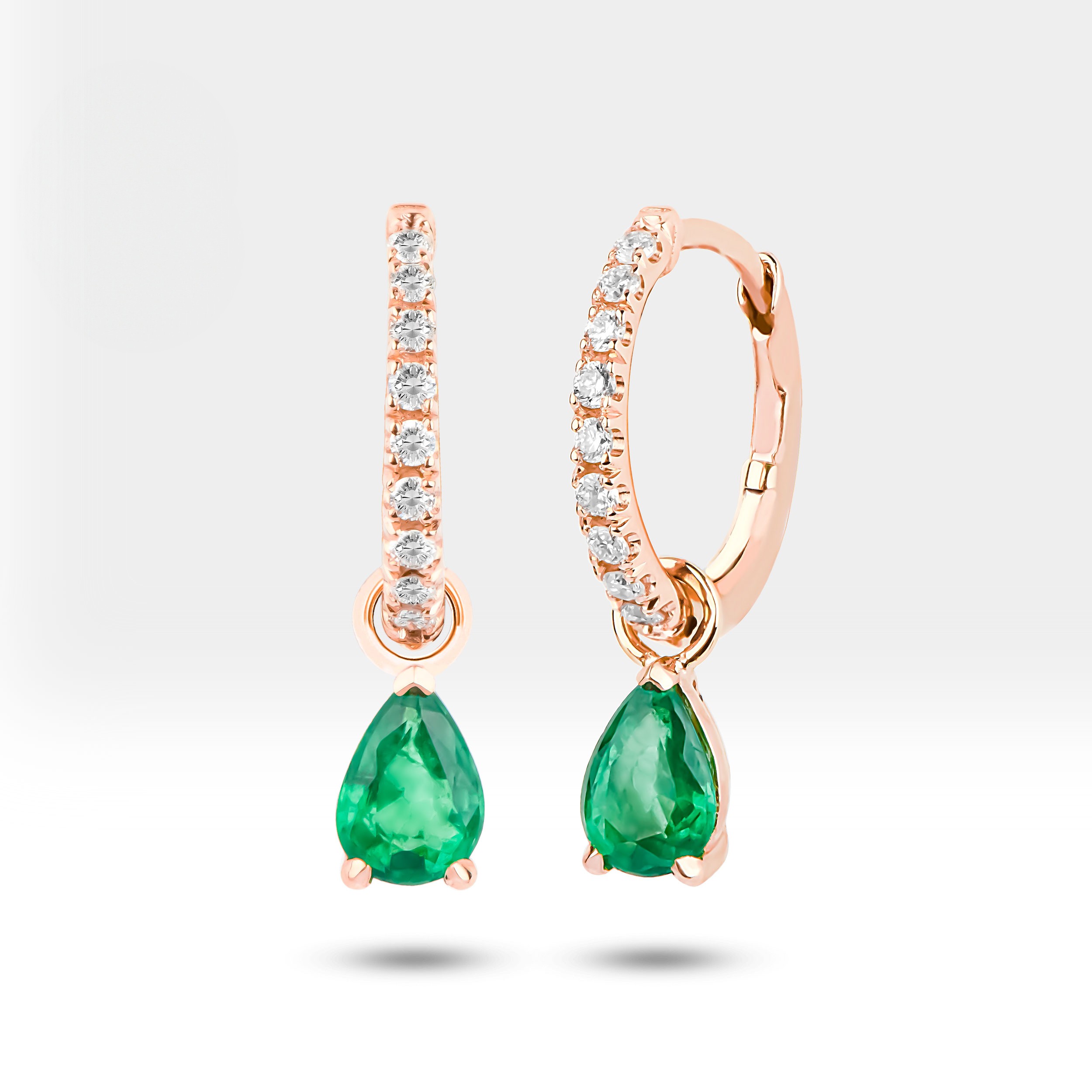 Emerald Dangle Earrings – 14K Gold Huggie Hoops with Diamonds