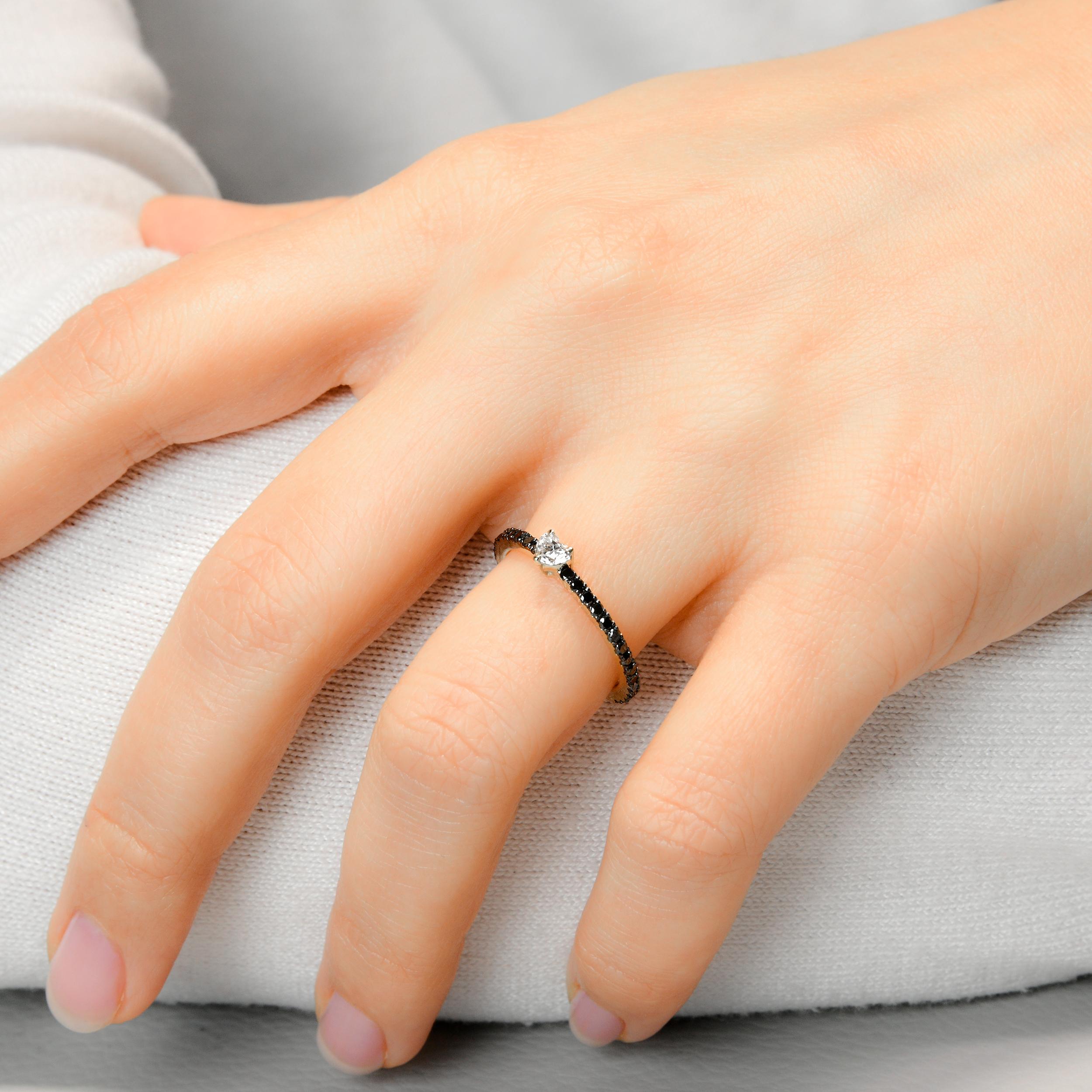 Heart Diamond Ring with Blue or Black Accents