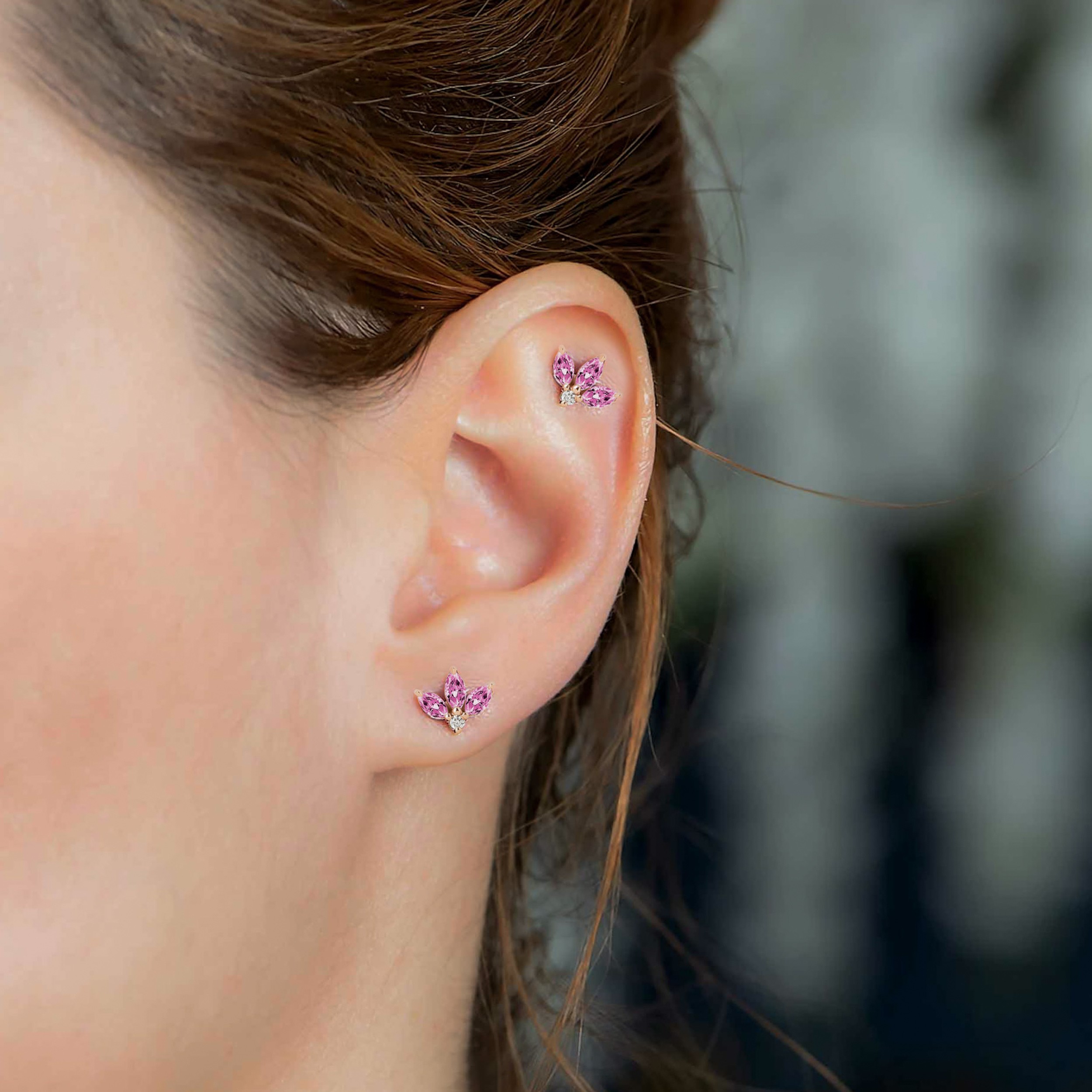 Pink Sapphire Lotus Flower Earring