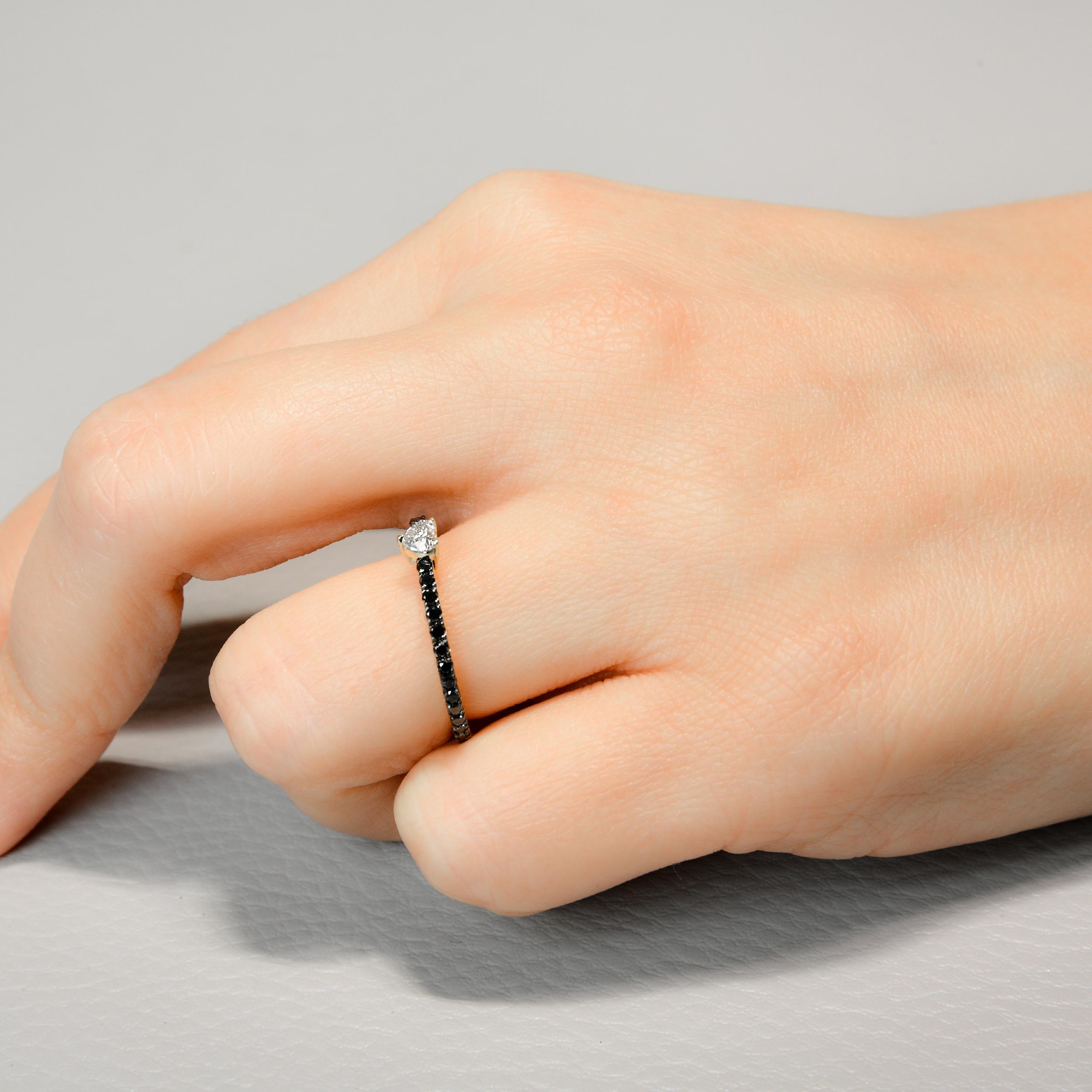 Heart Diamond Ring with Blue or Black Accents
