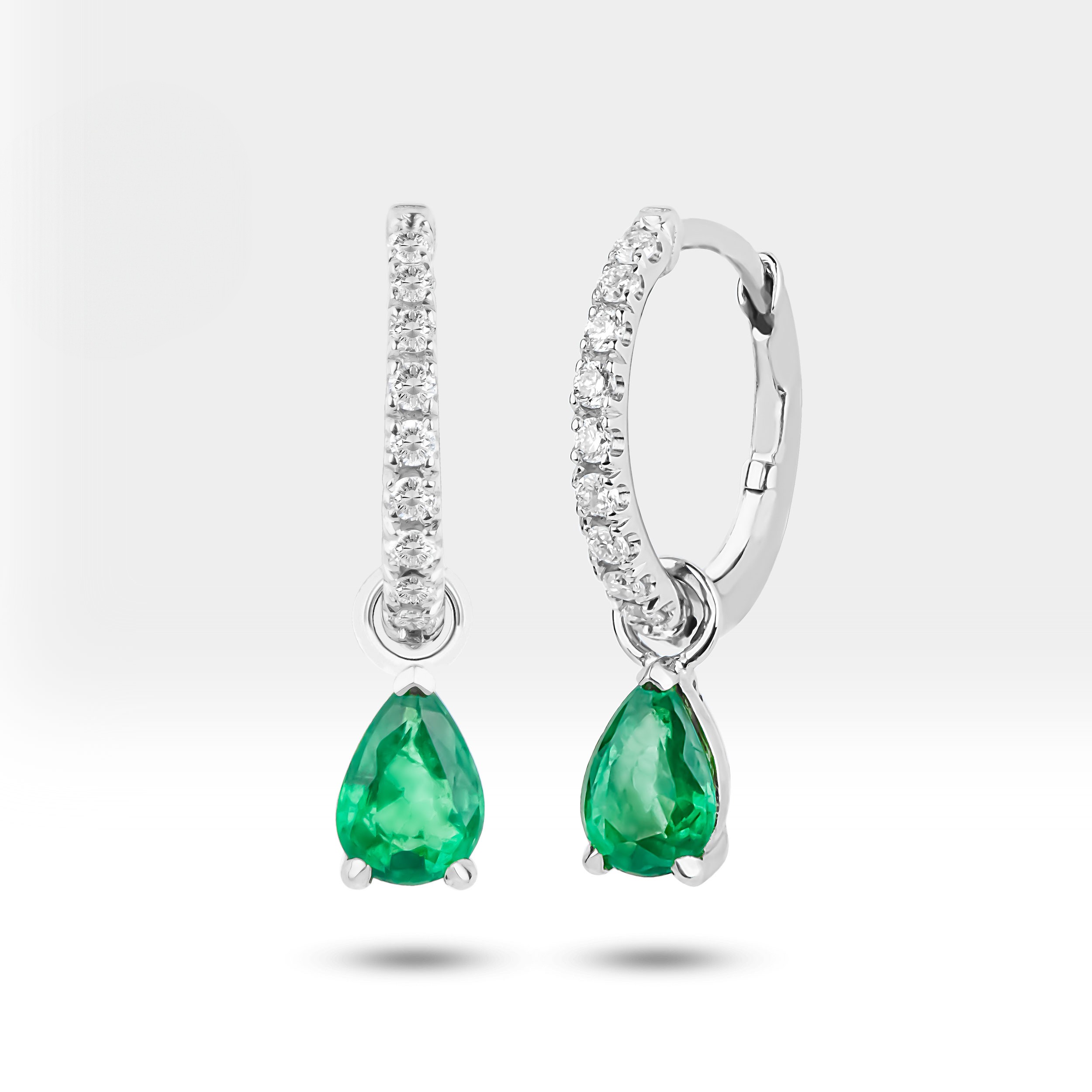 Emerald Dangle Earrings – 14K Gold Huggie Hoops with Diamonds