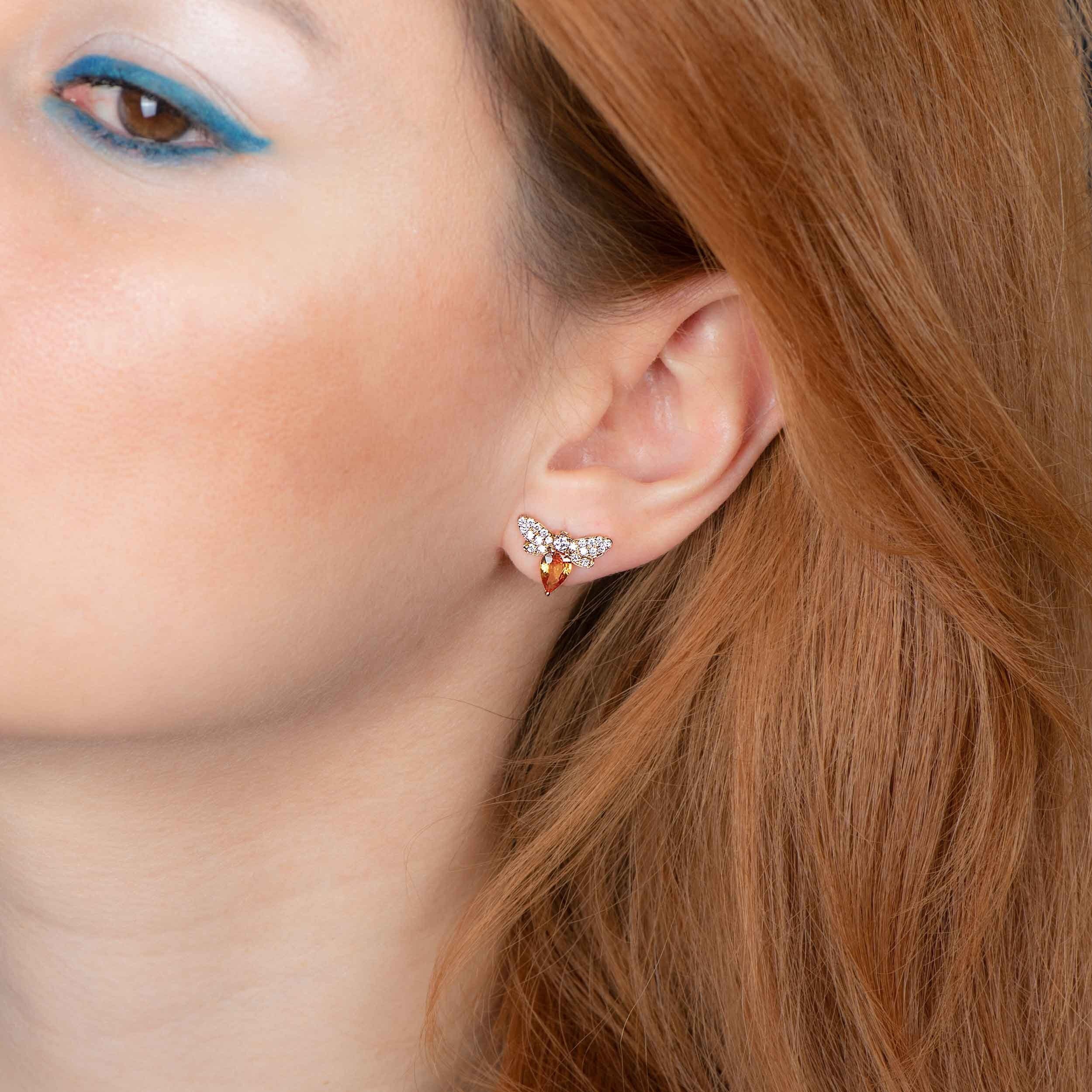 Orange Sapphire Bee Earrings