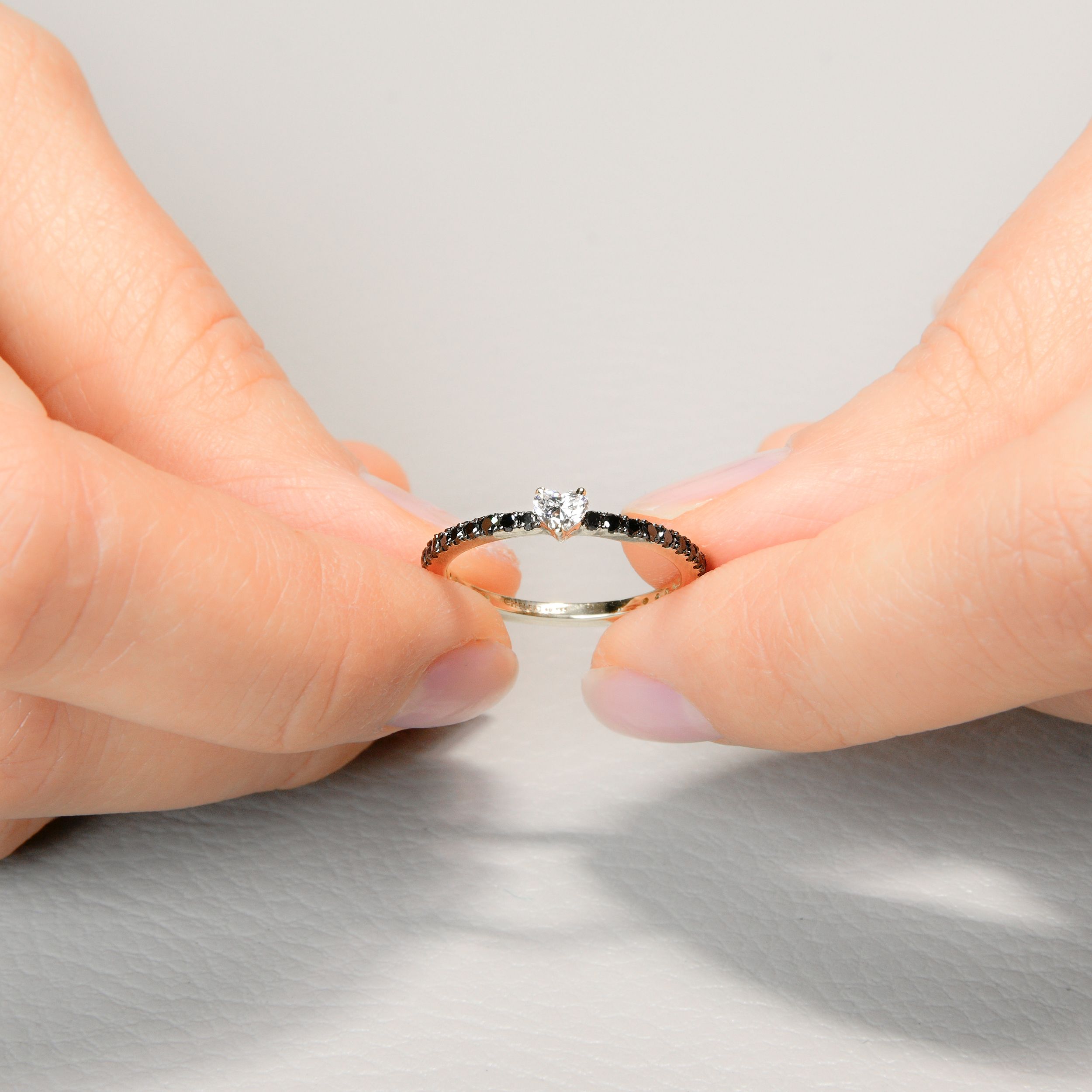 Heart Diamond Ring with Blue or Black Accents