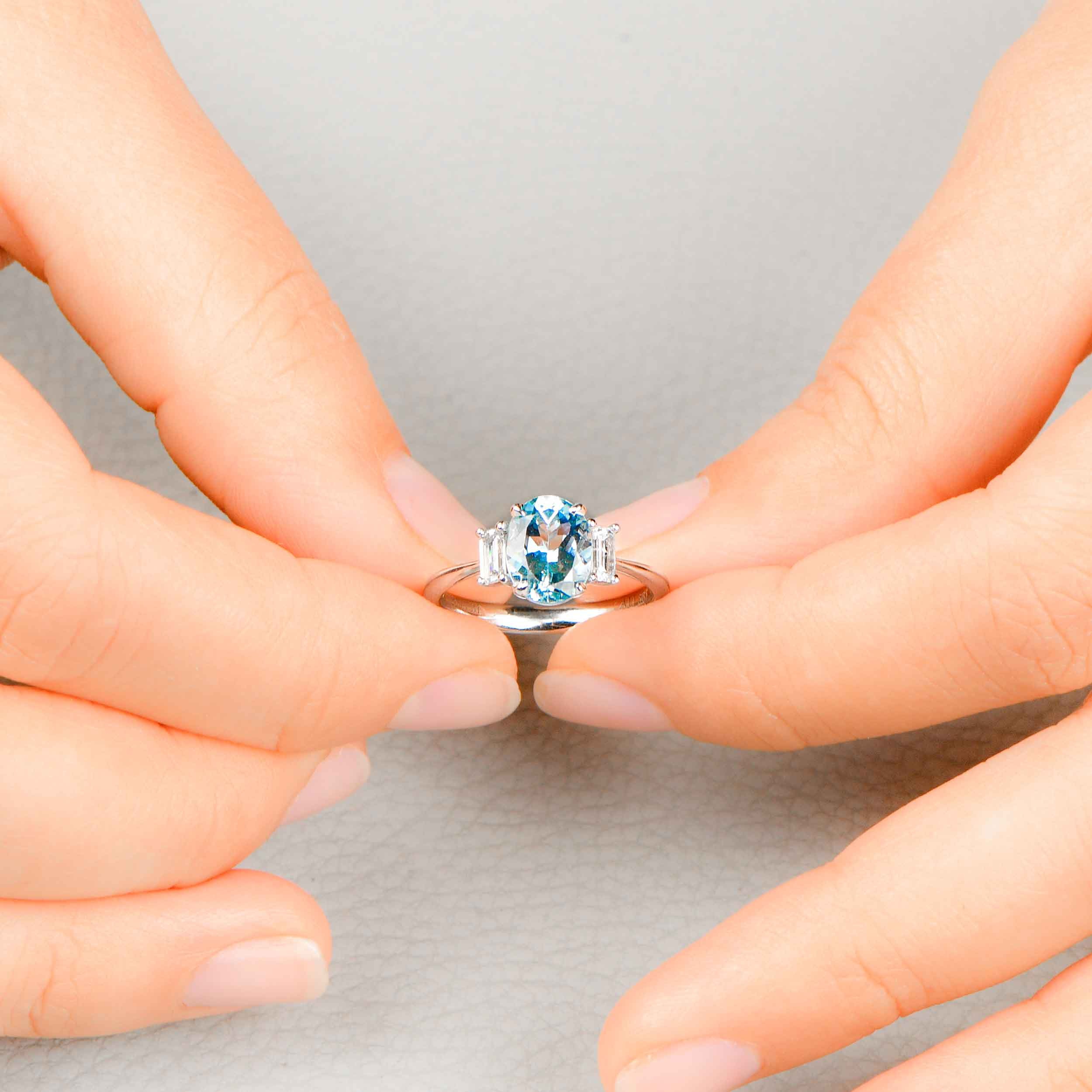 Aquamarine and Baguette Diamond Ring