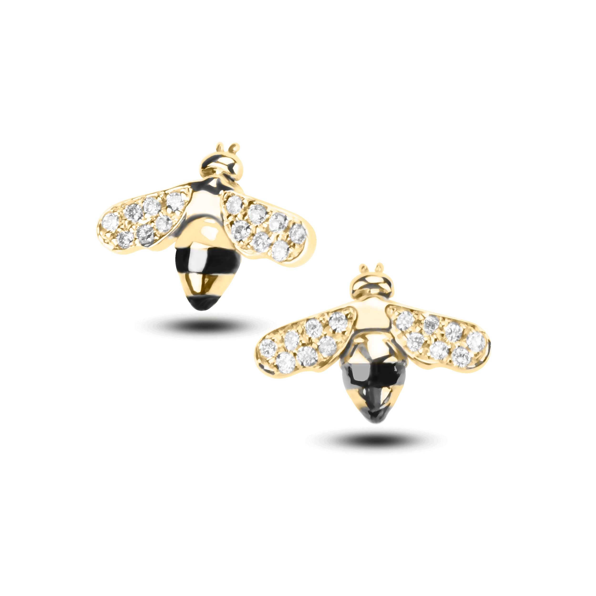 Bee Stud Earrings – 14K Solid Gold with Natural Diamonds | Flat Back Cartilage Jewelry