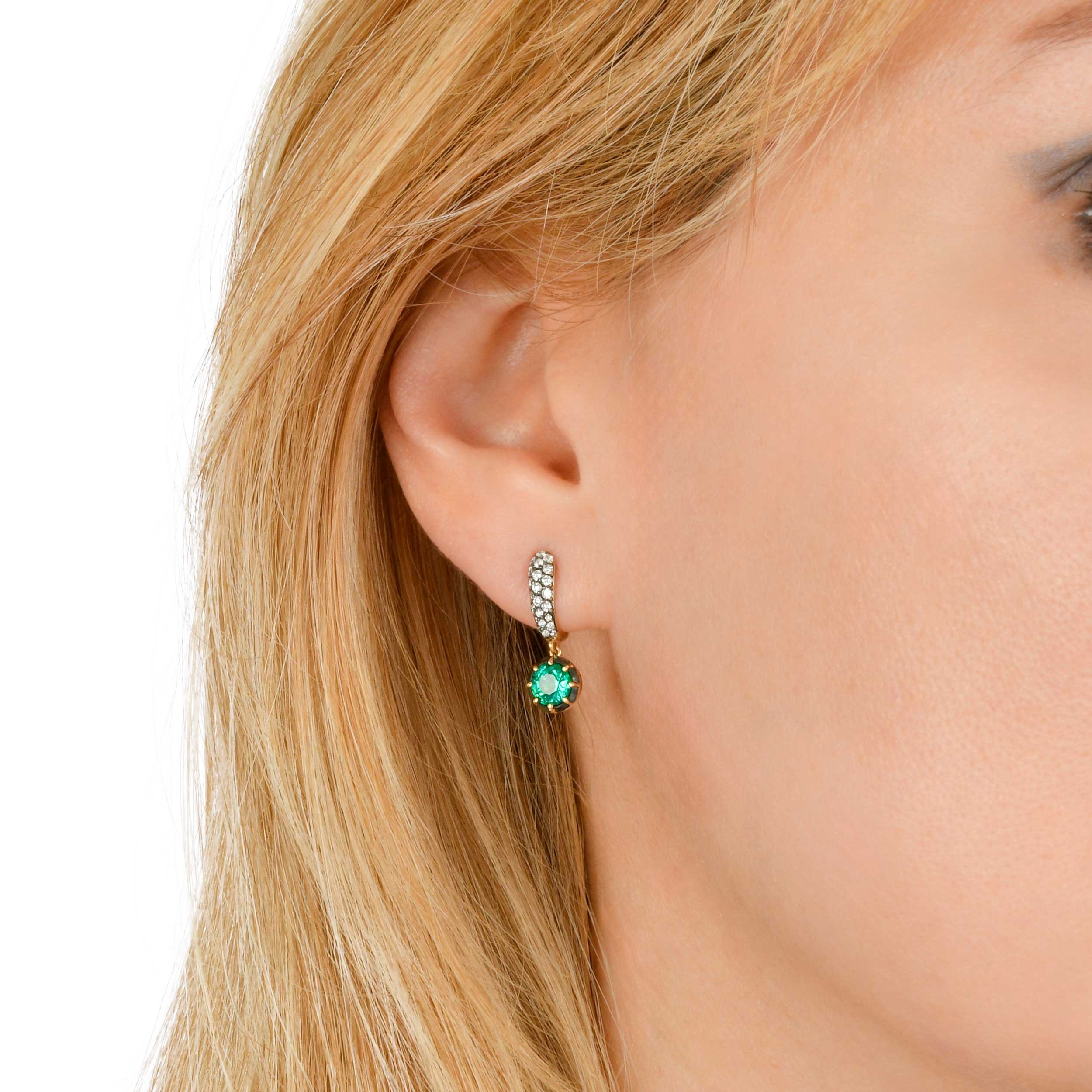 Round Emerald Dangle Earrings