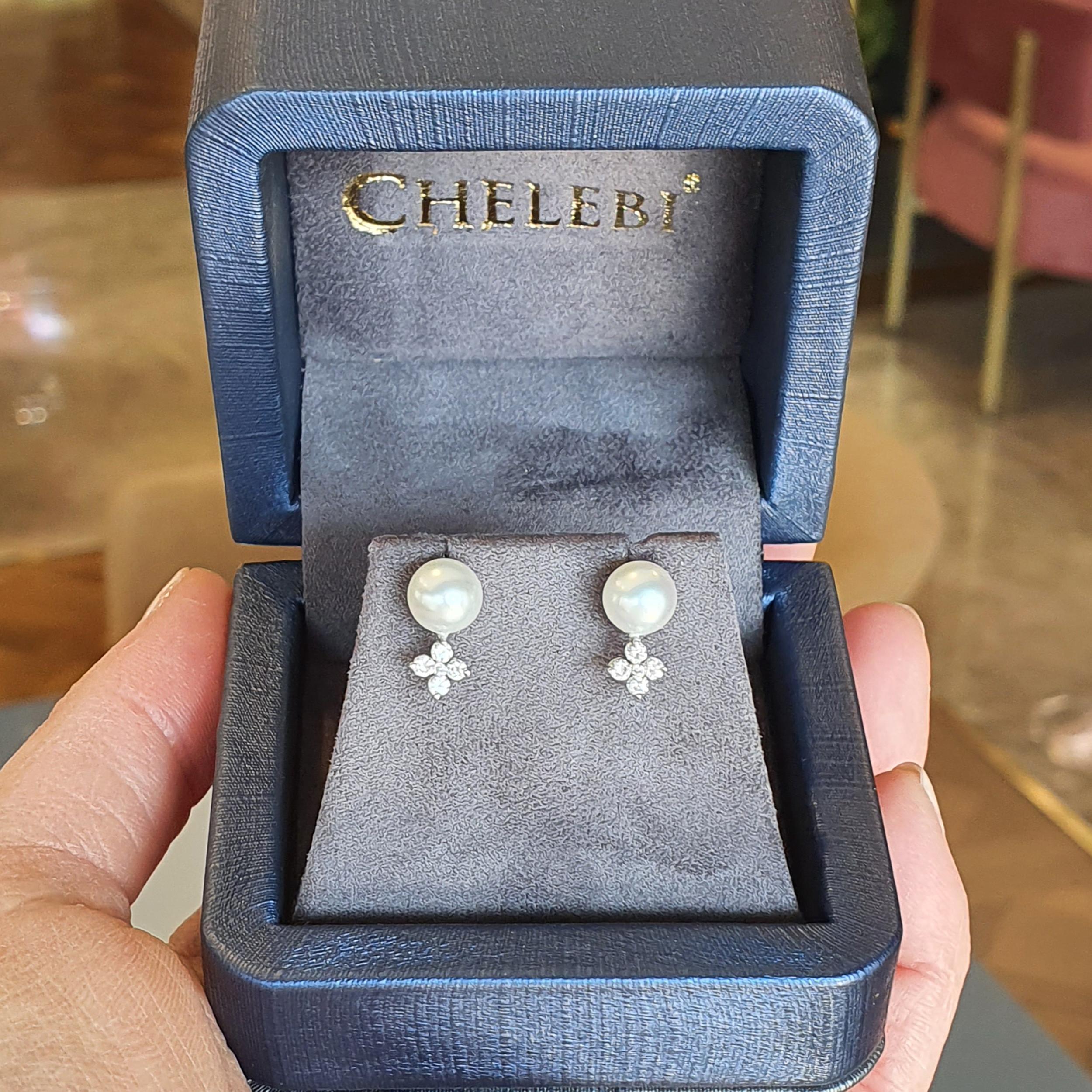 Diamond Clover Pearl Earrings