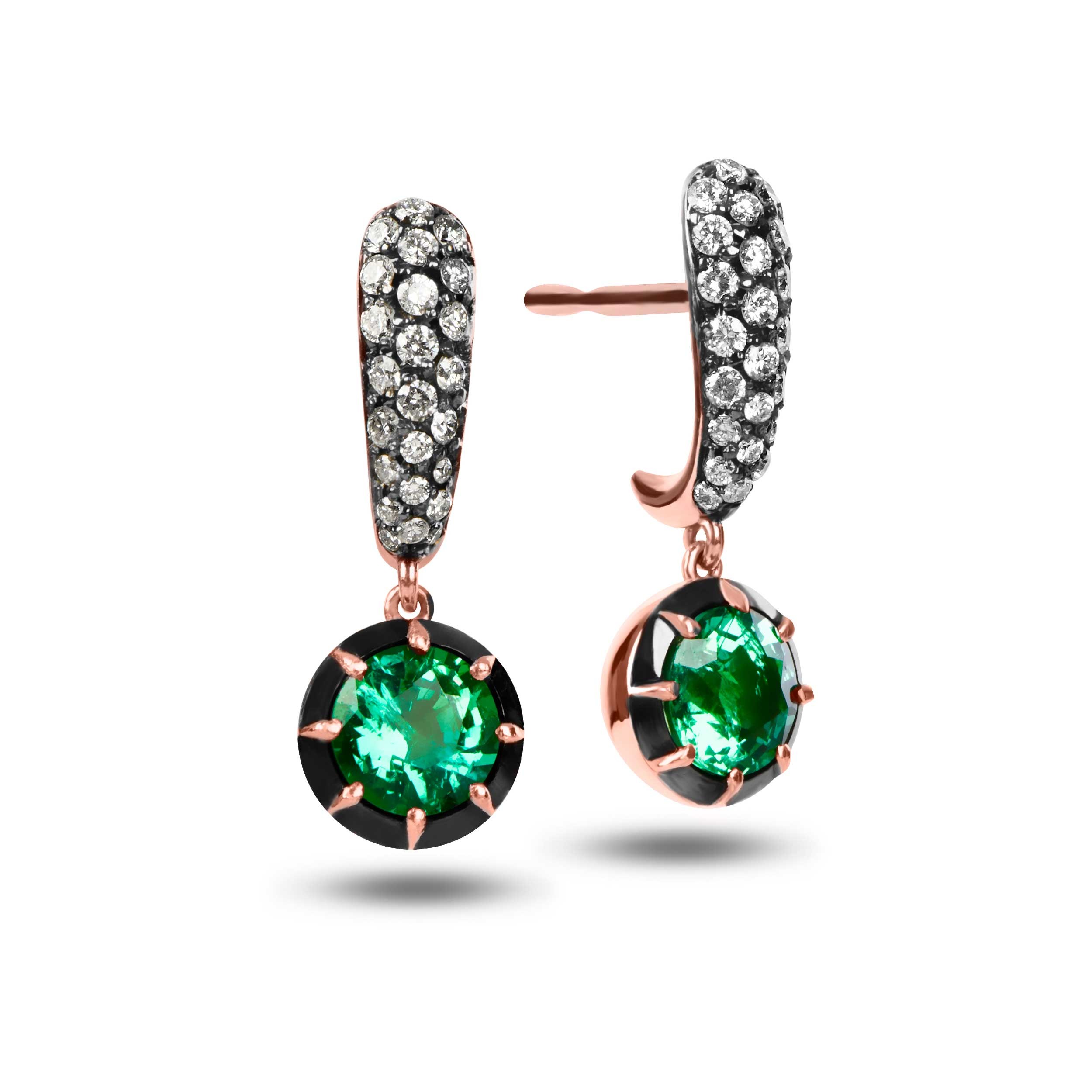 Round Emerald Dangle Earrings