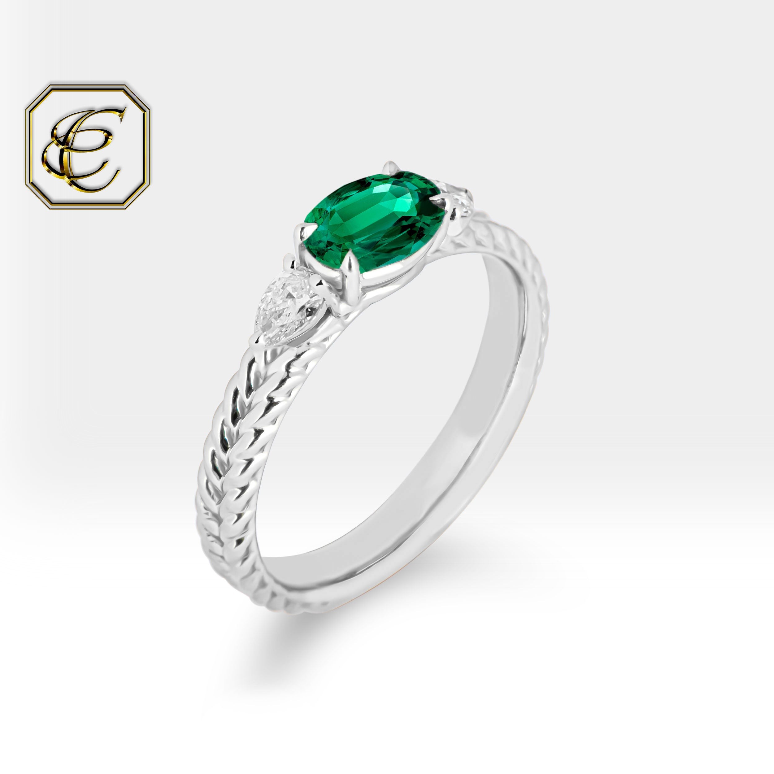 Twisted Emerald Band Ring