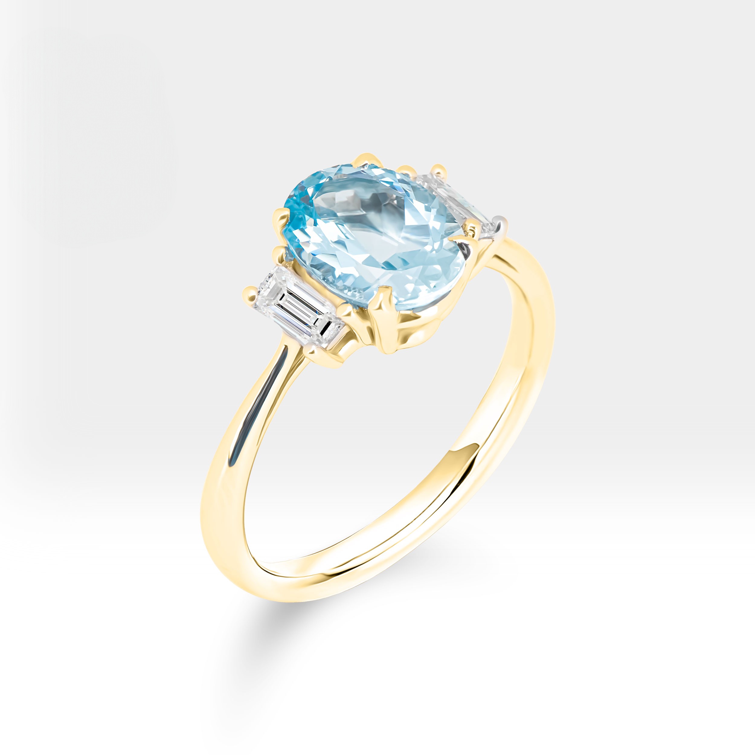 Aquamarine and Baguette Diamond Ring