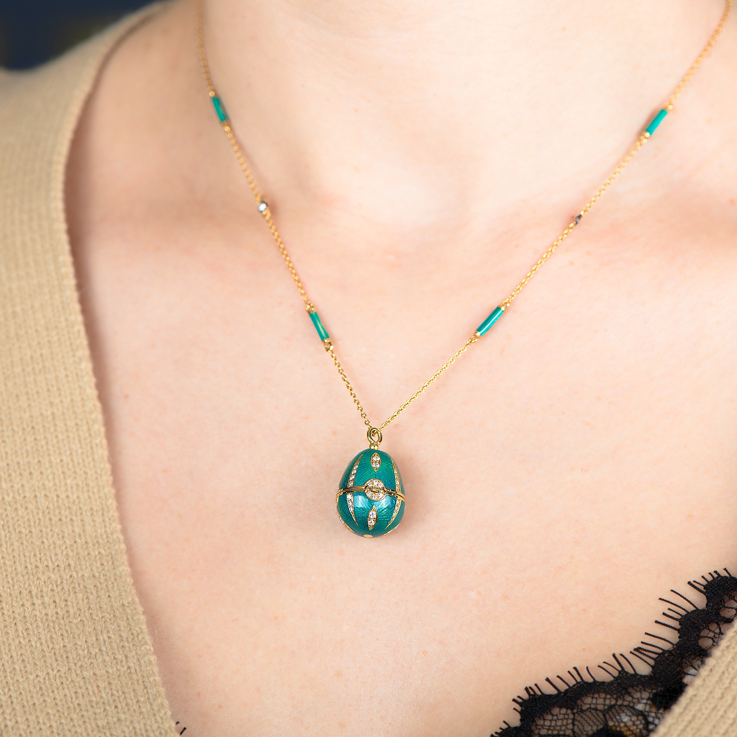Turquoise Enamel Locket Necklace