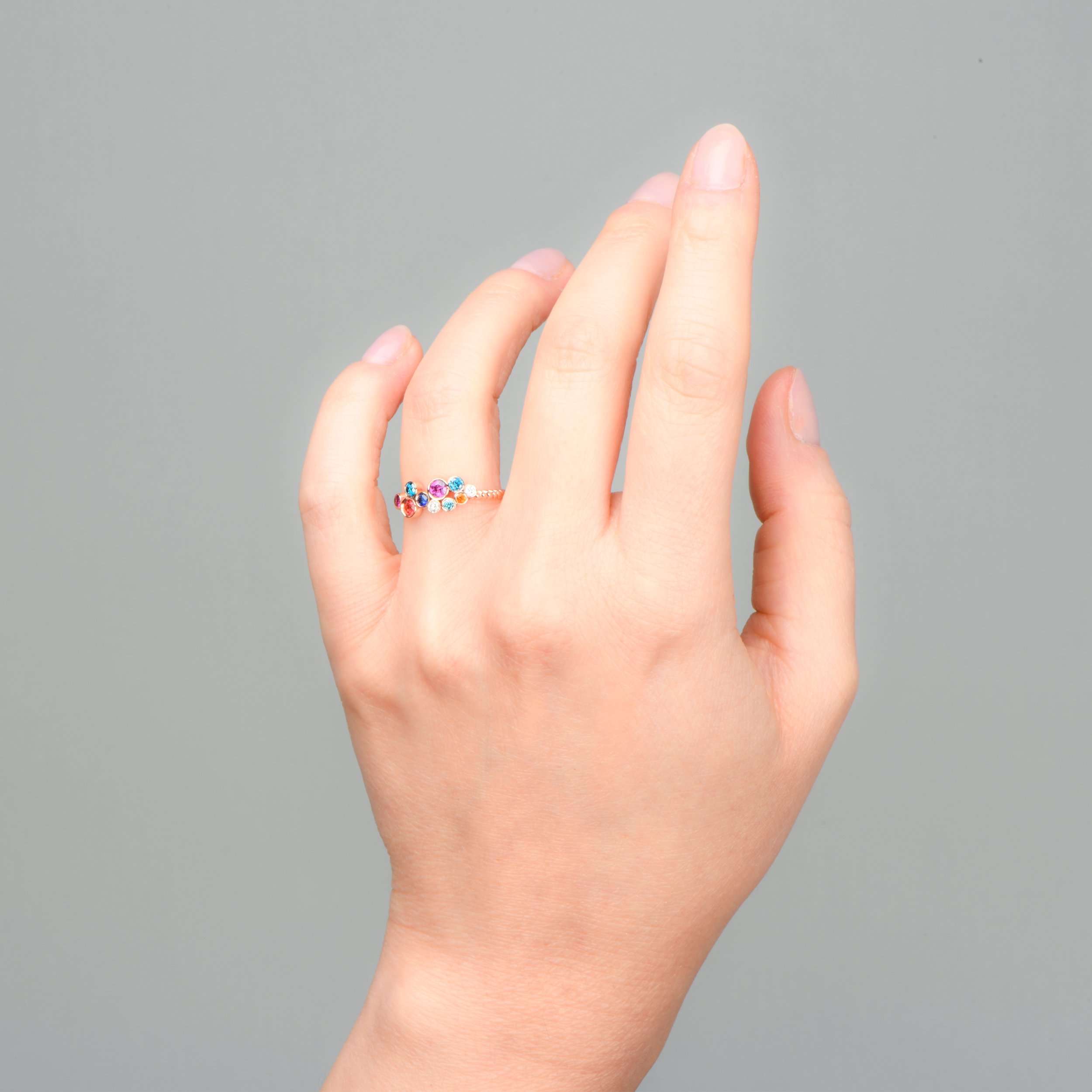 Colorful Diamond Ring in 14K Solid Gold