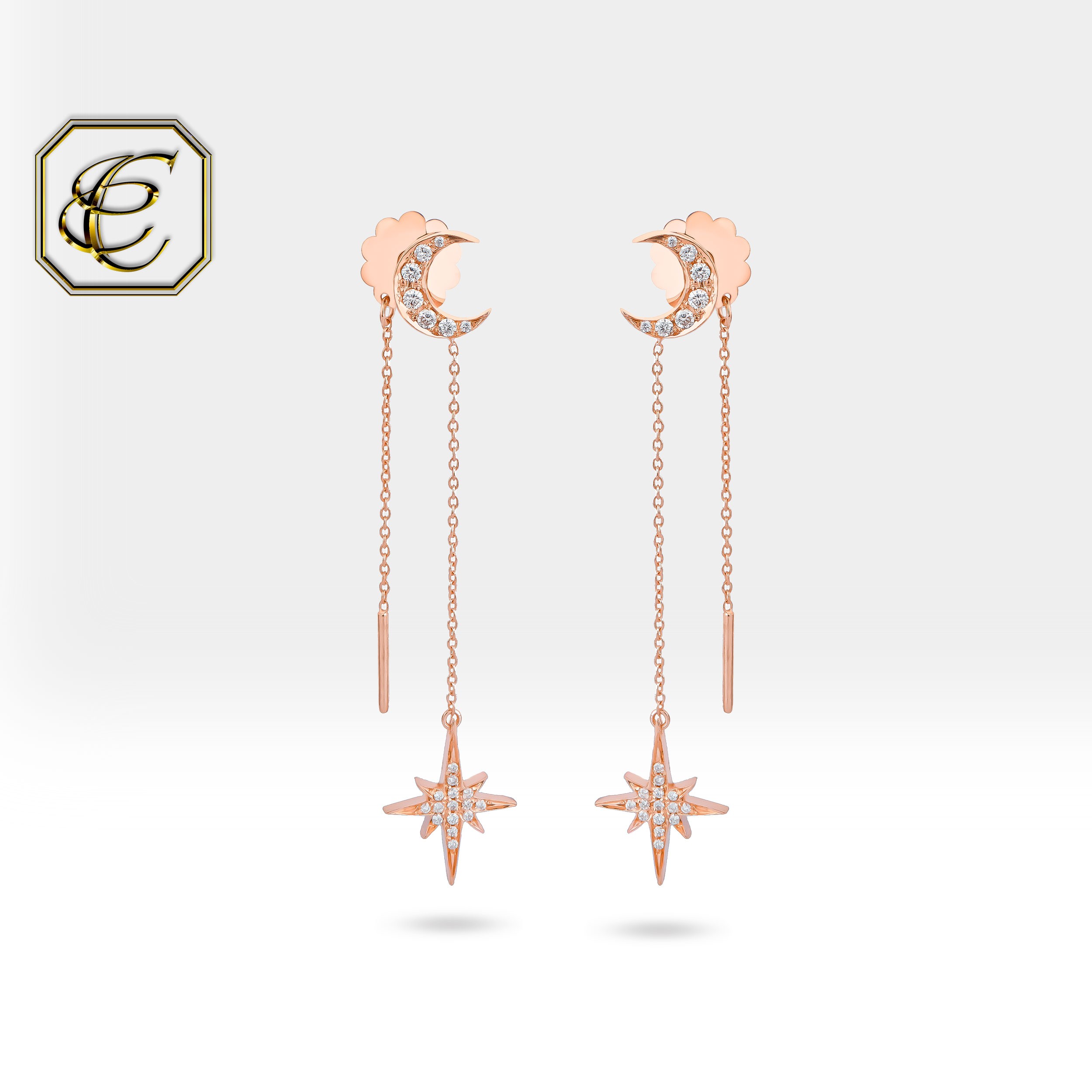 Moon and Star Dangle Earrings
