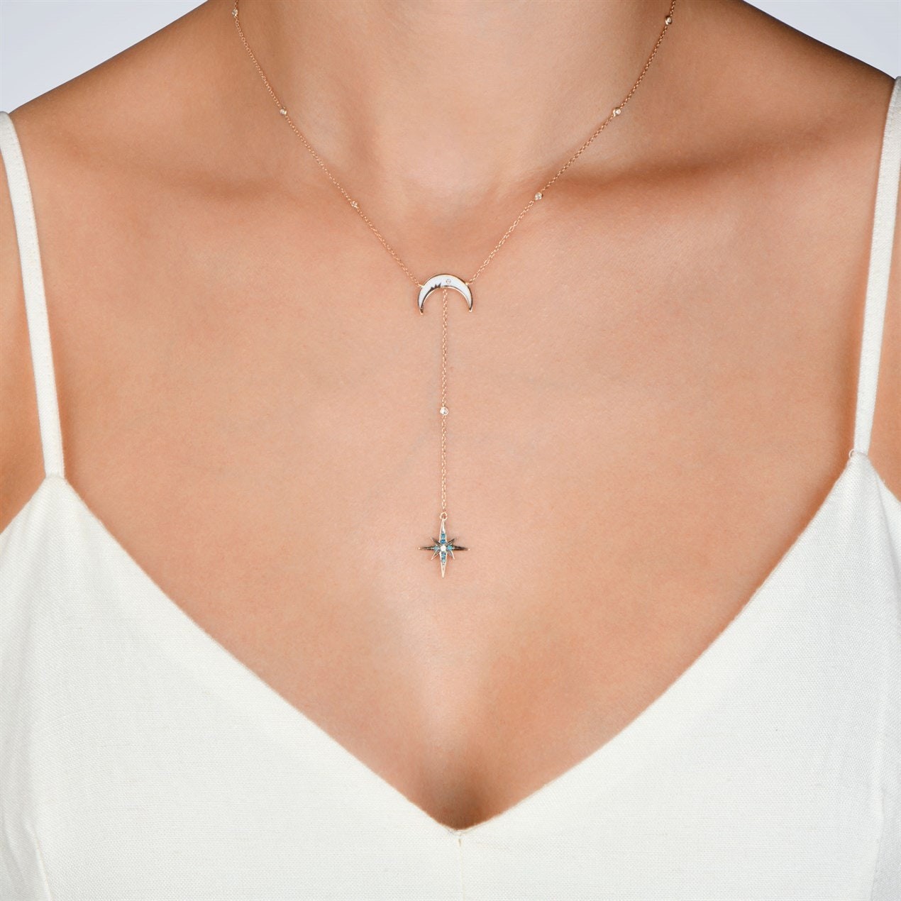 Diamond Moon and Star Necklace