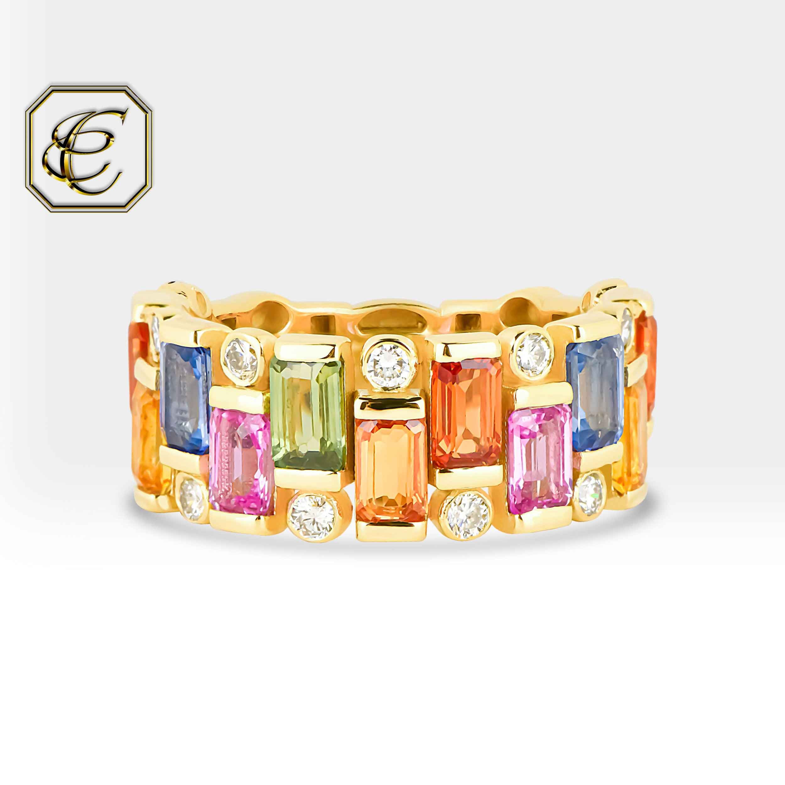 Multi-Color Sapphire Art Deco Ring 