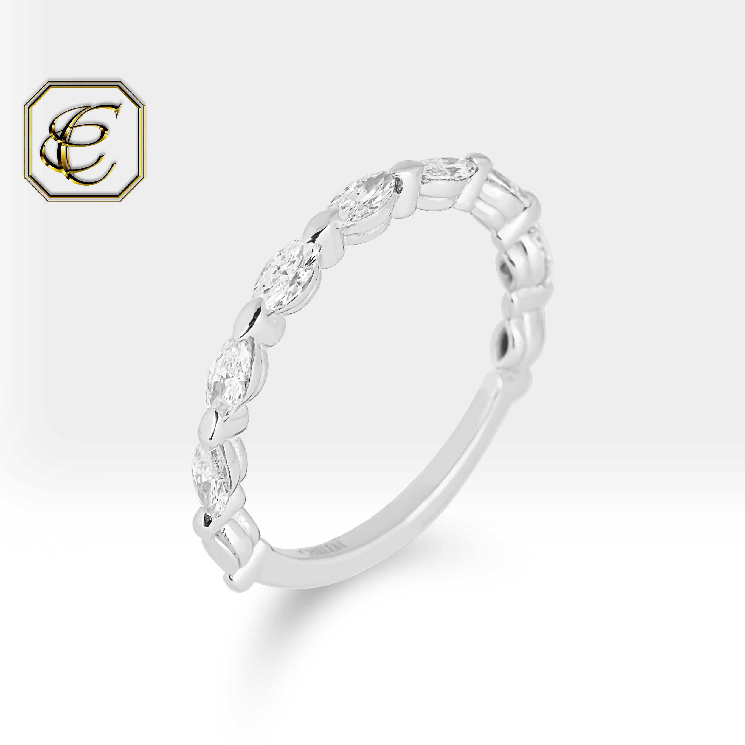 Marquise Diamond Ring – 14K Gold Eternity Band