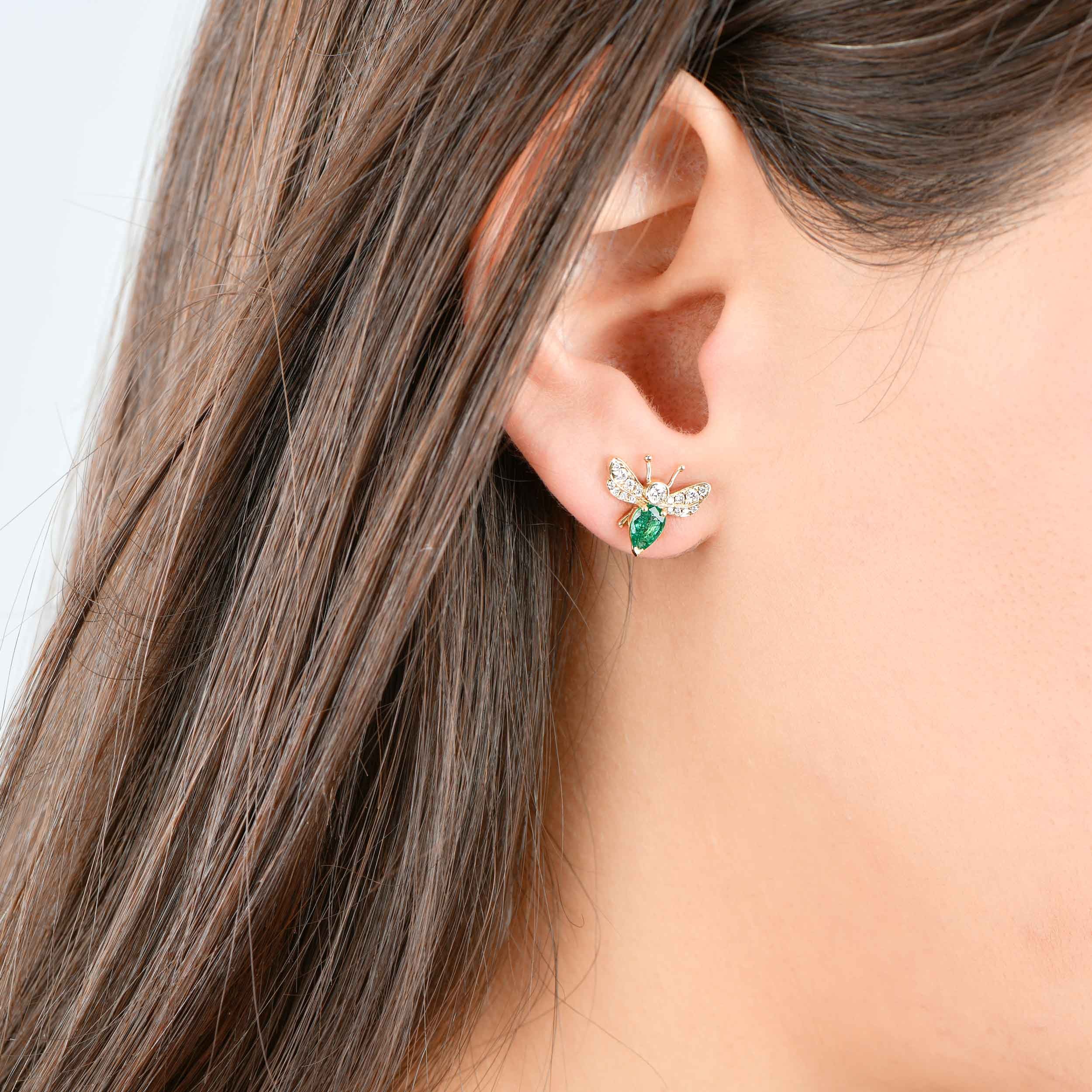 Emerald Bee Stud Earrings