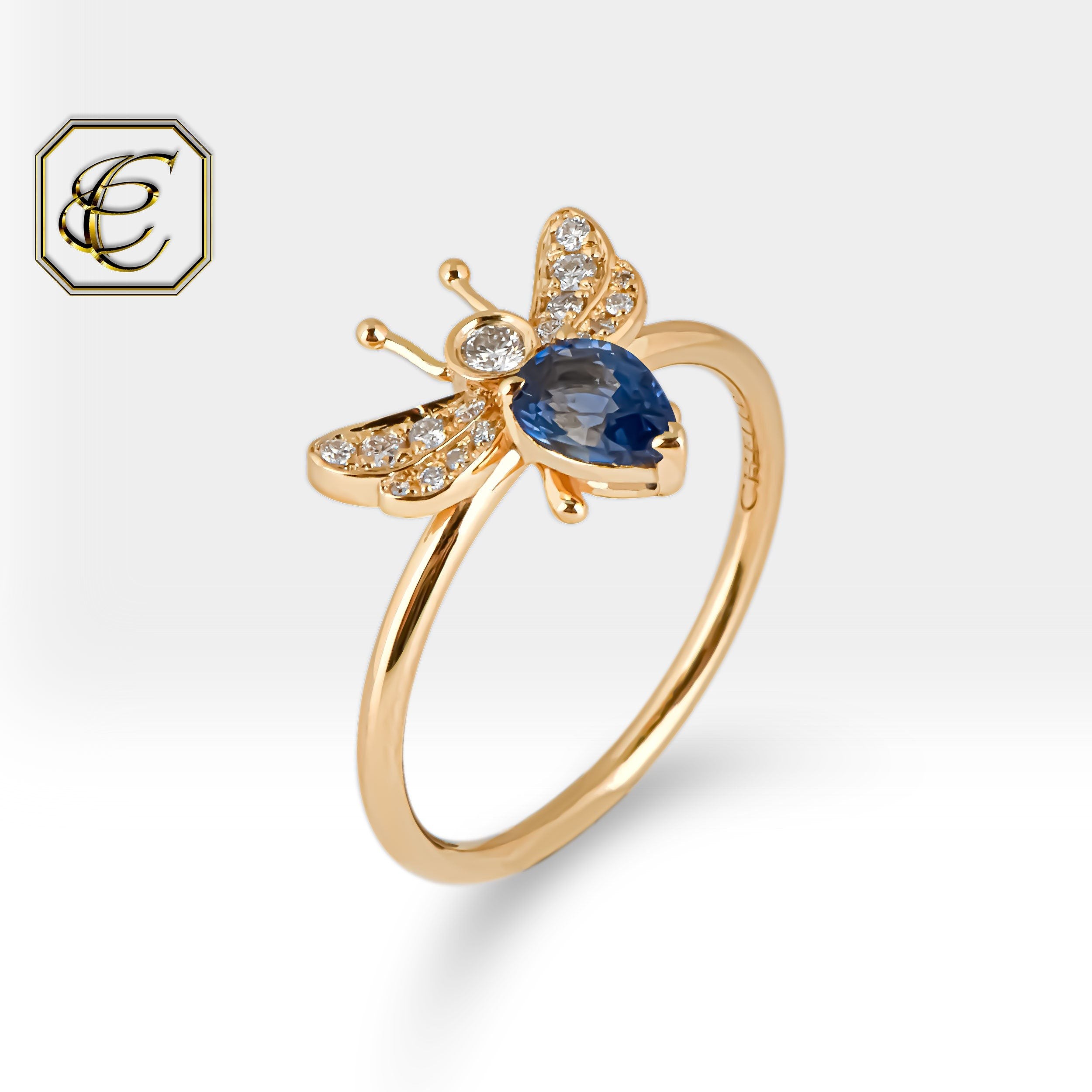Blue Sapphire Bee Ring
