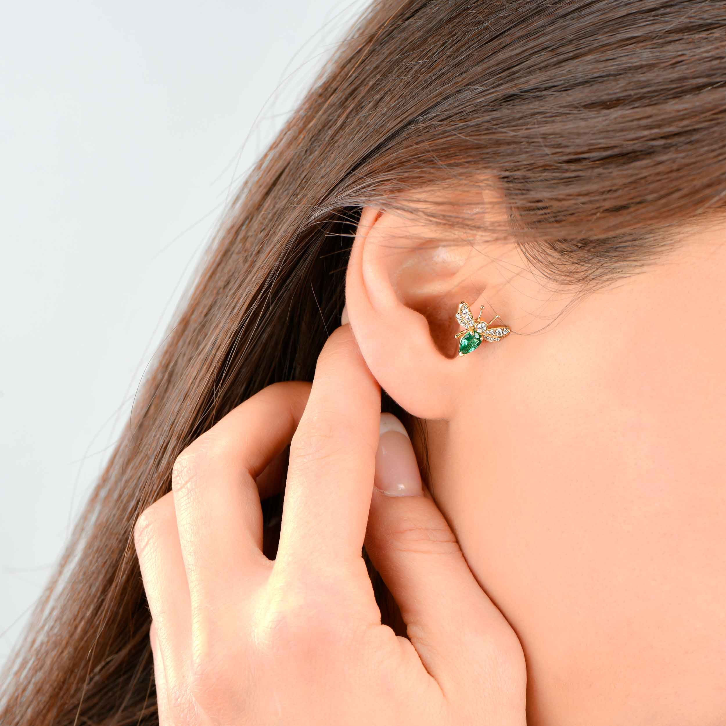 Emerald Bee Stud Earrings