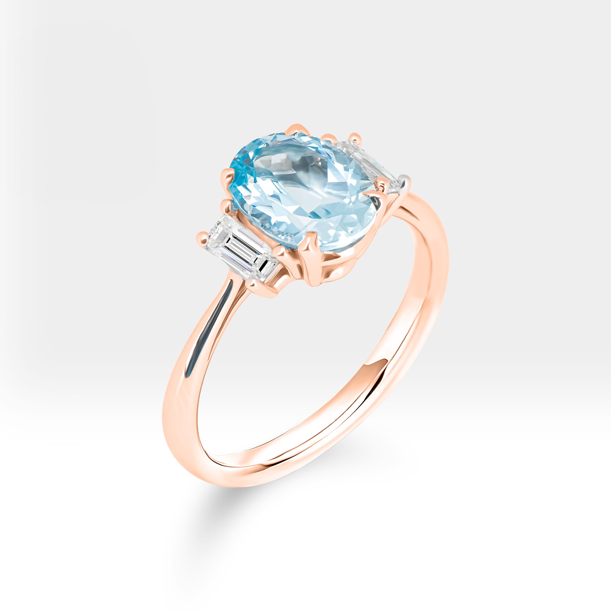 Aquamarine and Baguette Diamond Ring