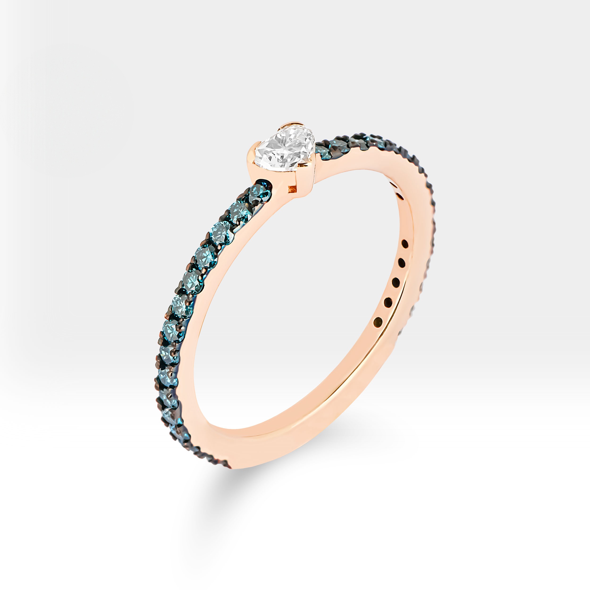 Heart Diamond Ring with Blue or Black Accents