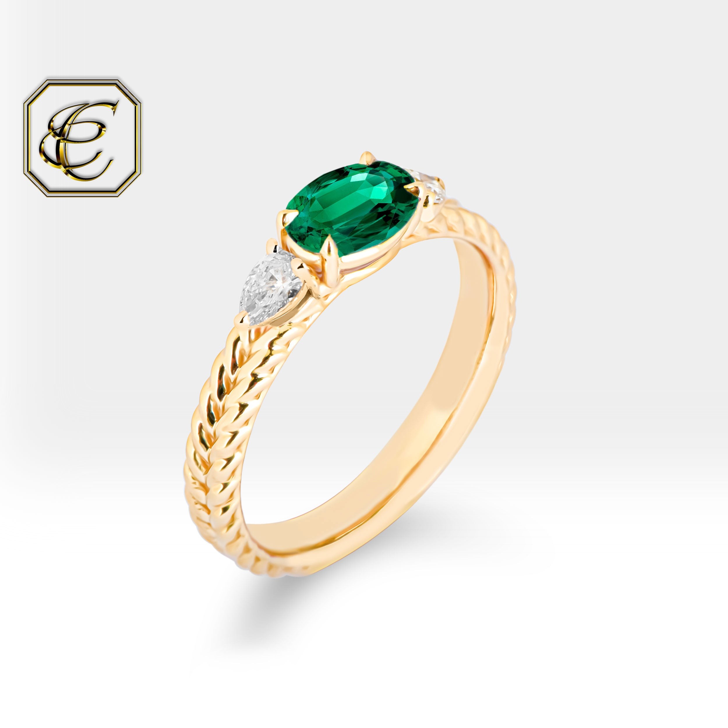 Twisted Emerald Band Ring