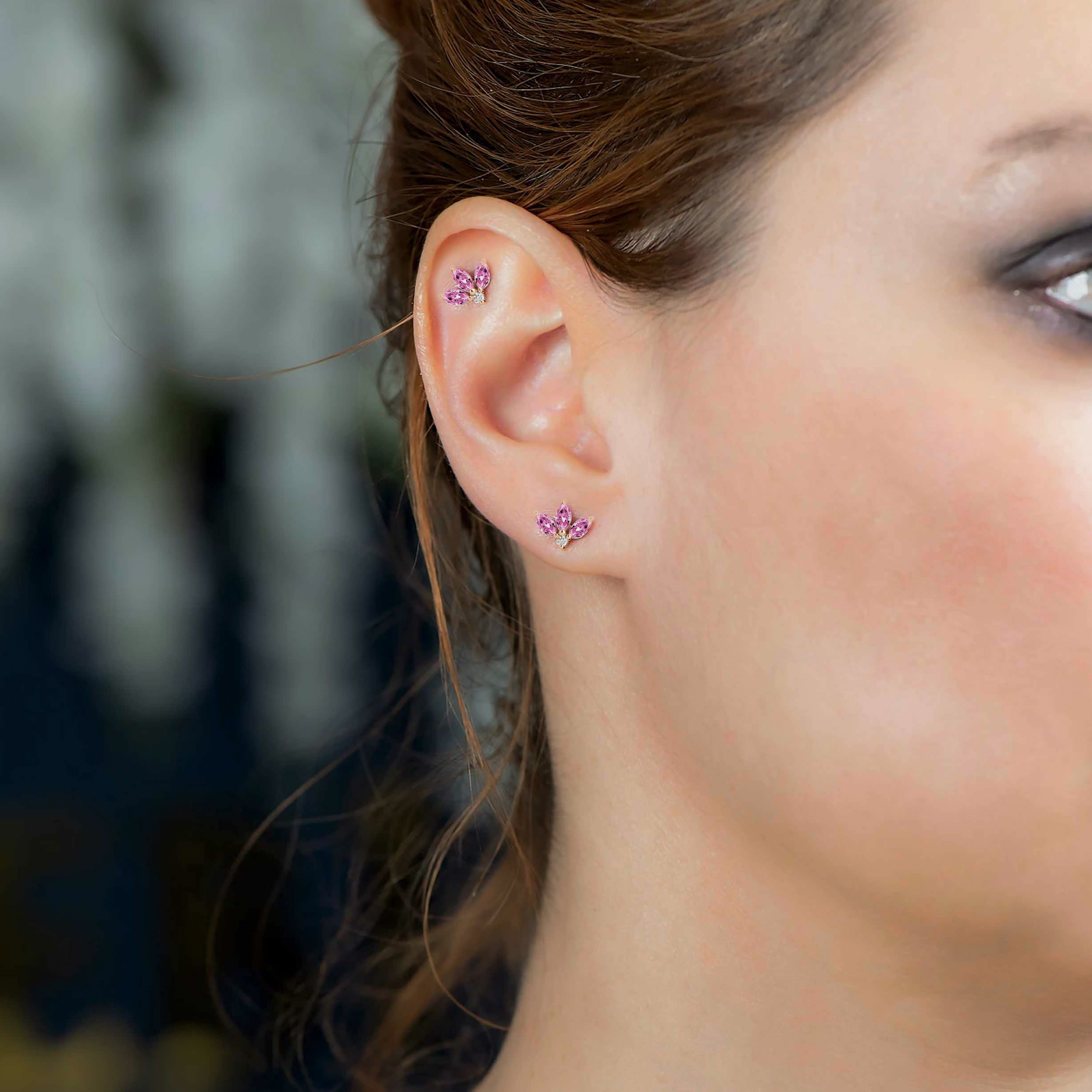 Pink Sapphire Lotus Flower Earring