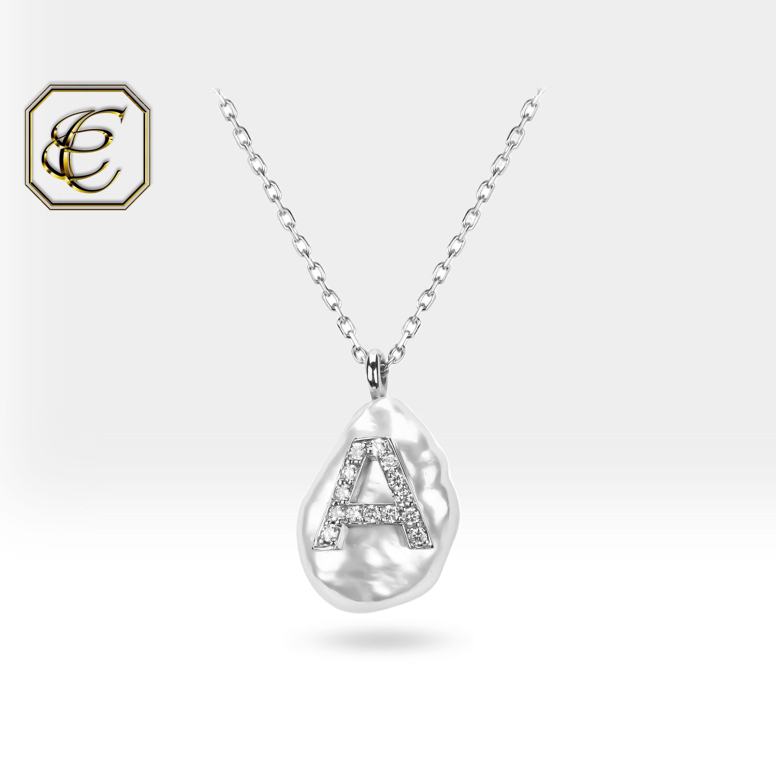 Diamond Initial Pearl Necklace
