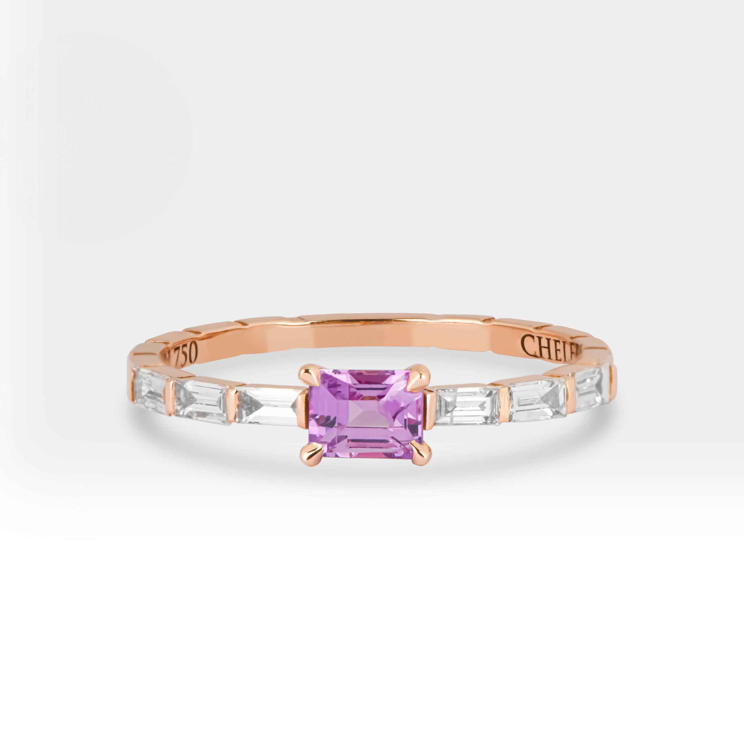 Pink Sapphire and Baguette Diamond Ring