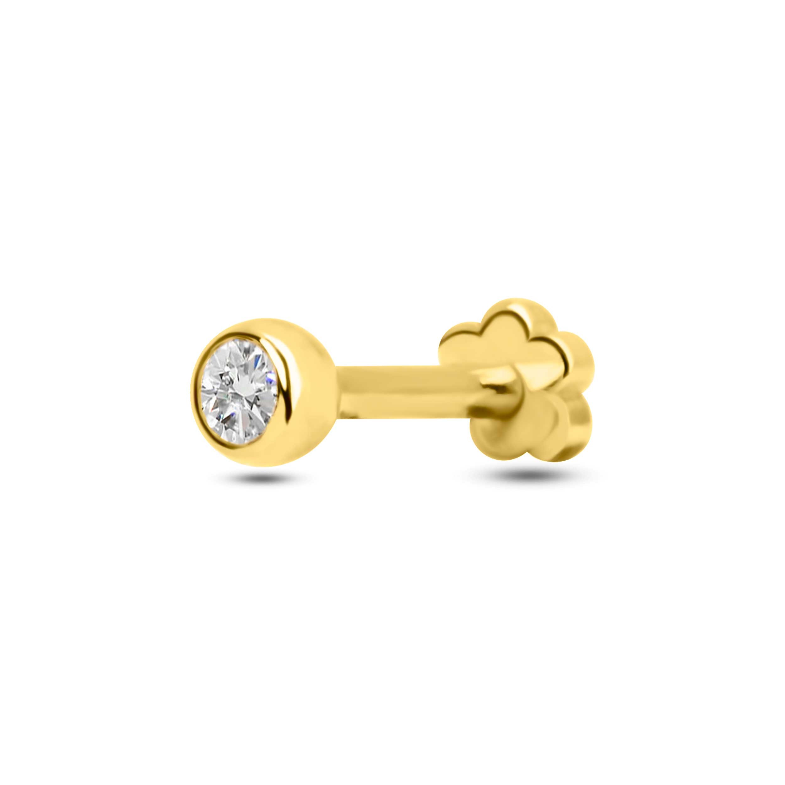 14 Ayar Altın Pırlantalı Flat Back Piercing Küpe