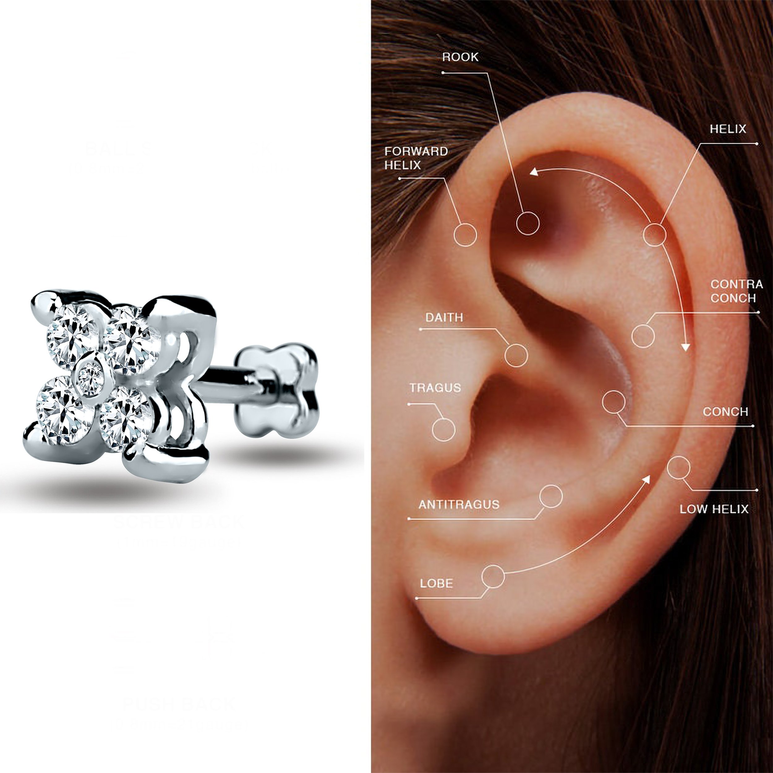 Diamond Clover Cartilage Piercing