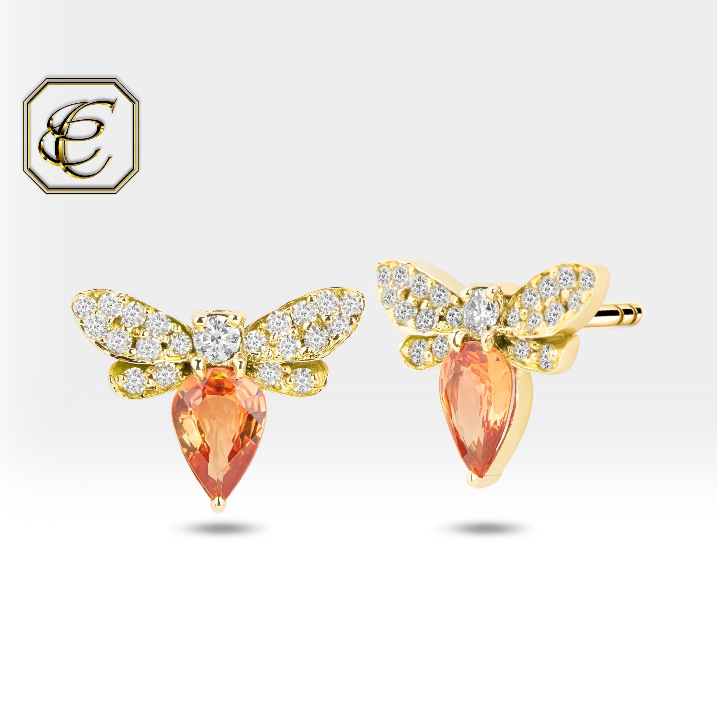 Orange Sapphire Bee Earrings