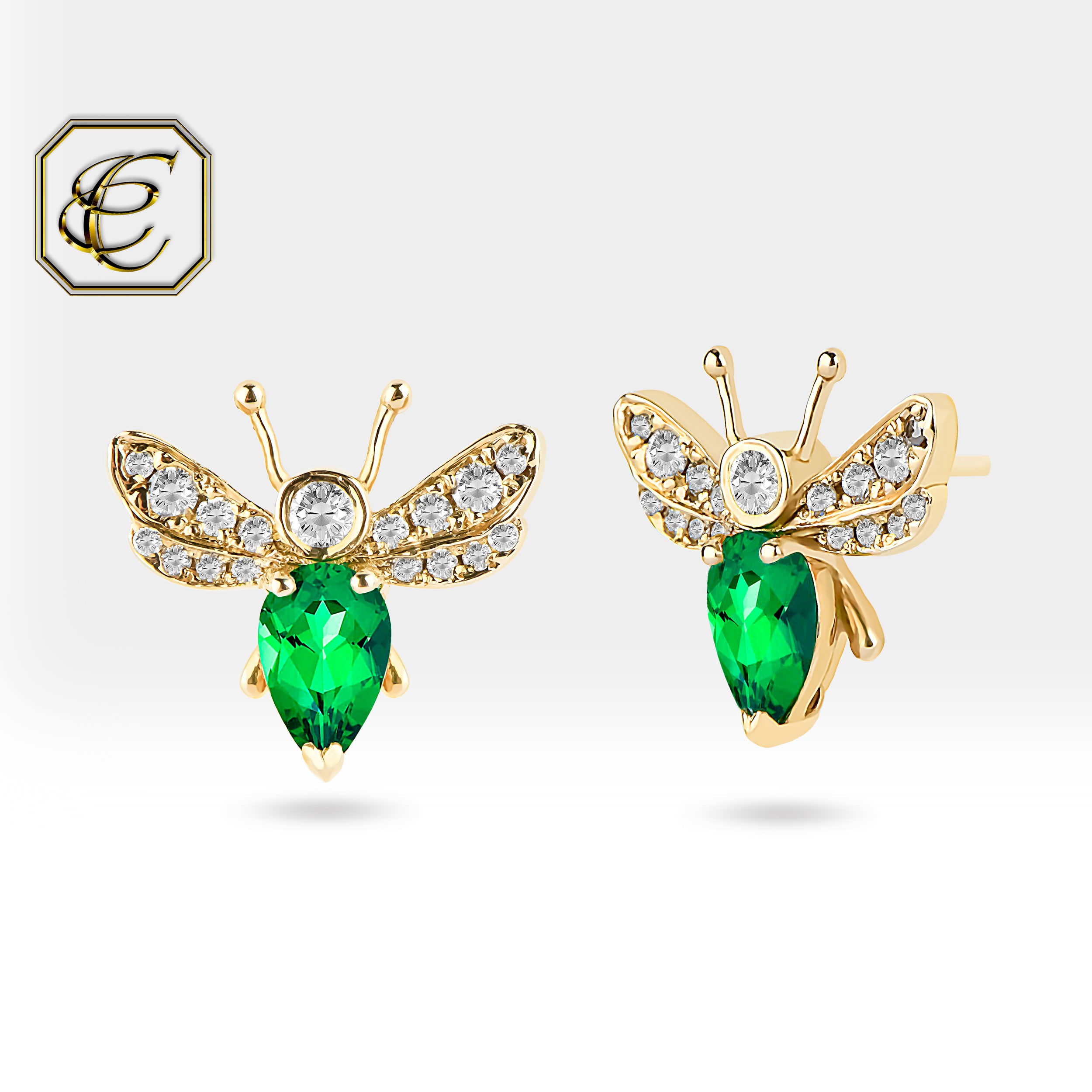 Emerald Bee Stud Earrings