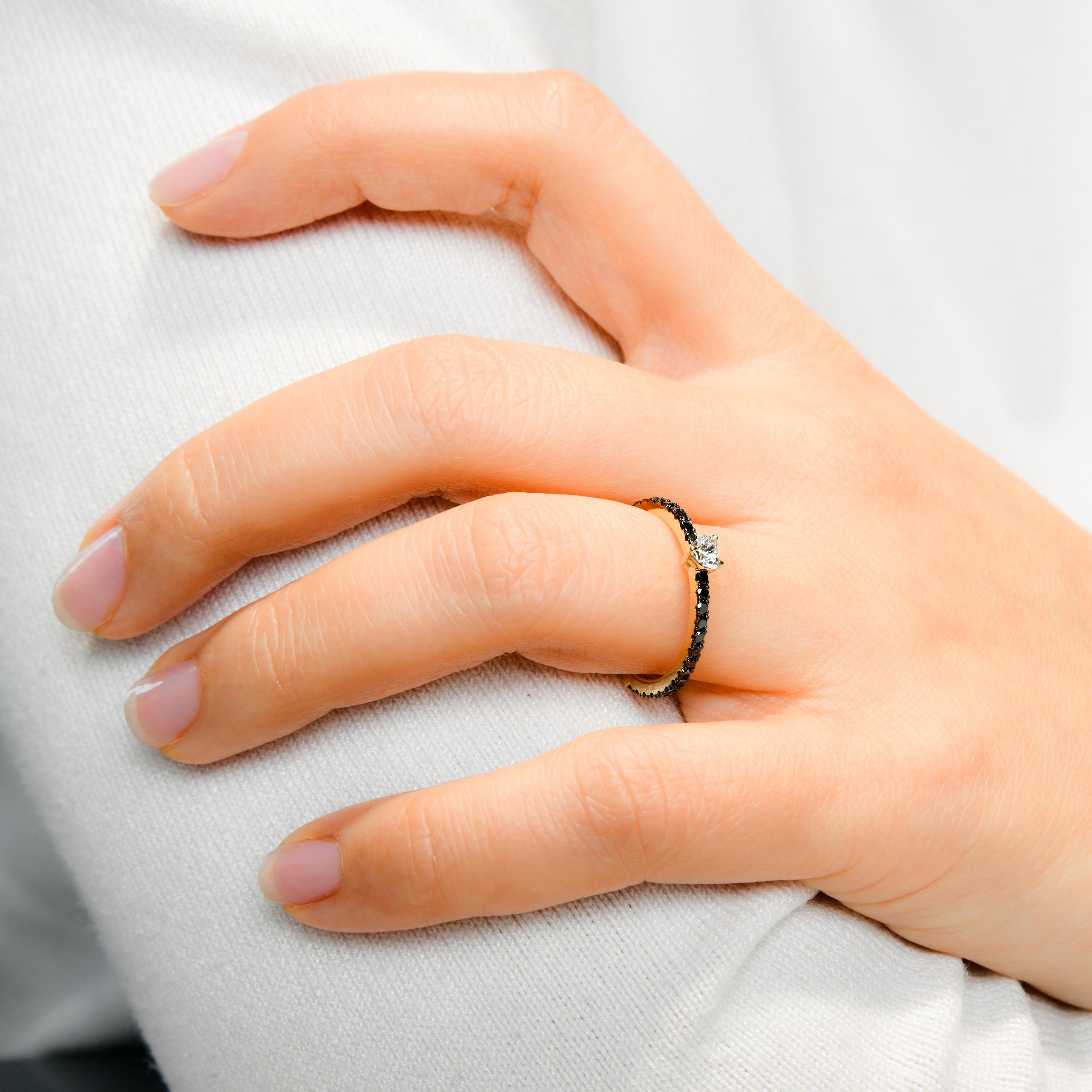 Heart Diamond Ring with Blue or Black Accents