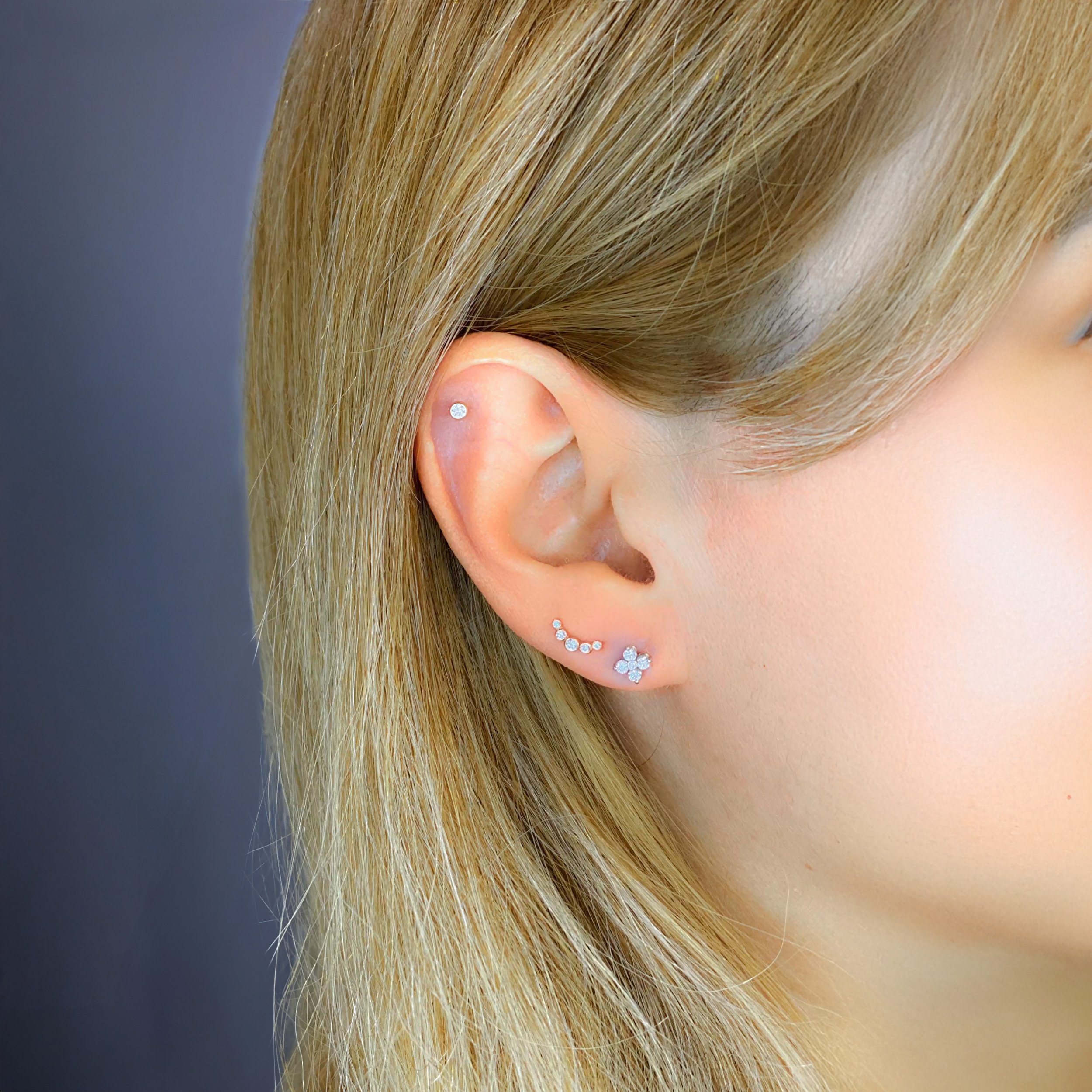 14 Ayar Altın Pırlantalı Flat Back Piercing Küpe