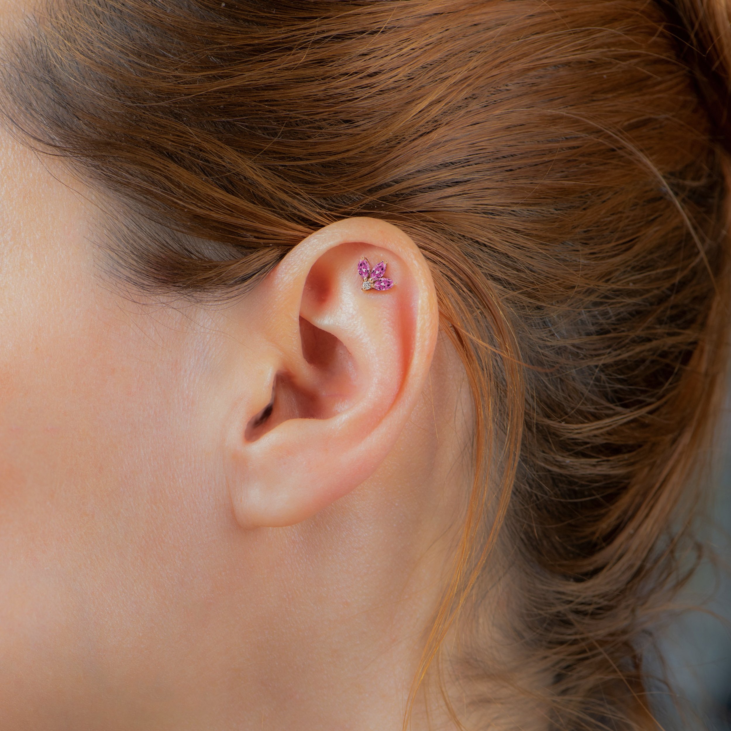 Pink Sapphire Lotus Flower Earring