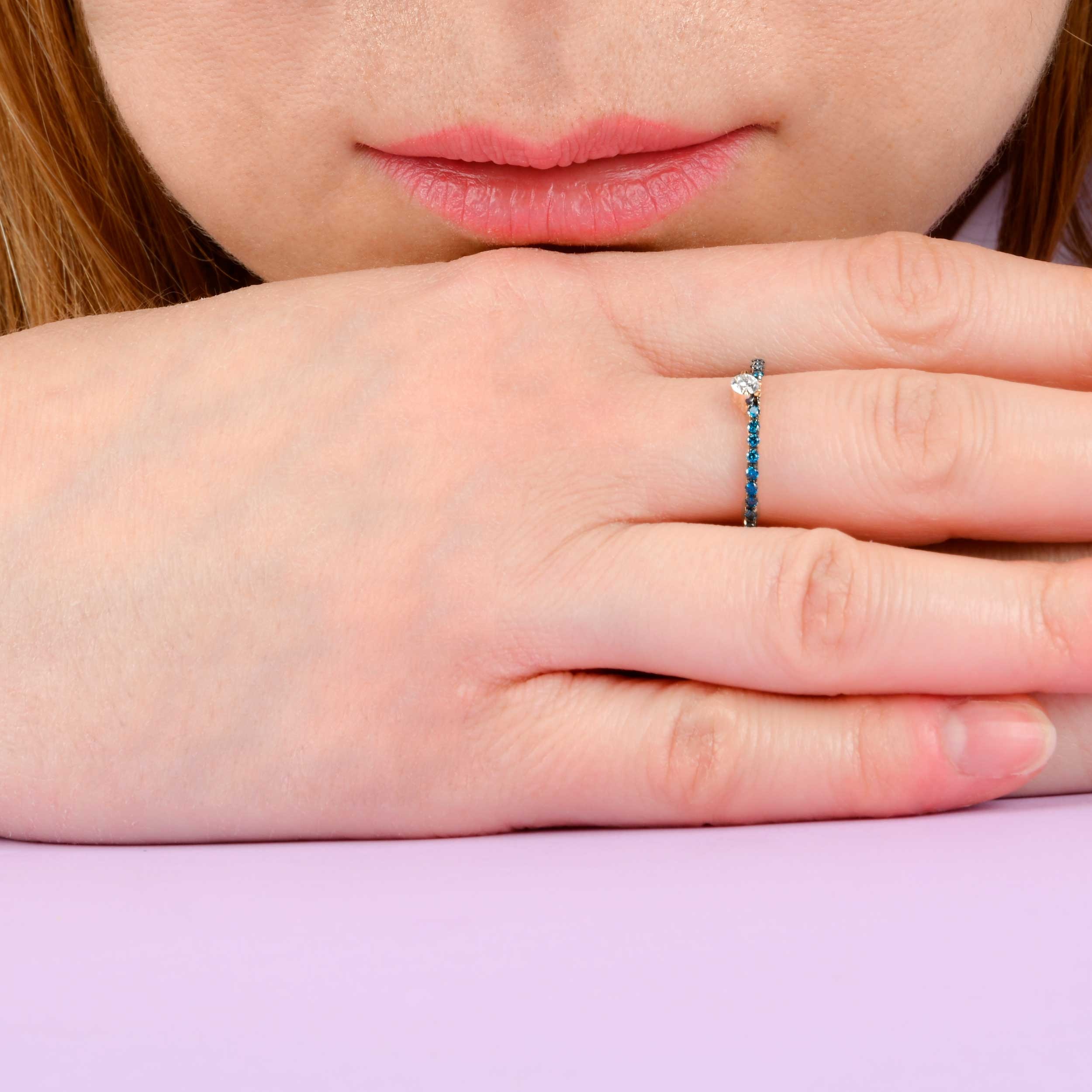 Blue Diamond Ring – 14K Gold Stackable Band