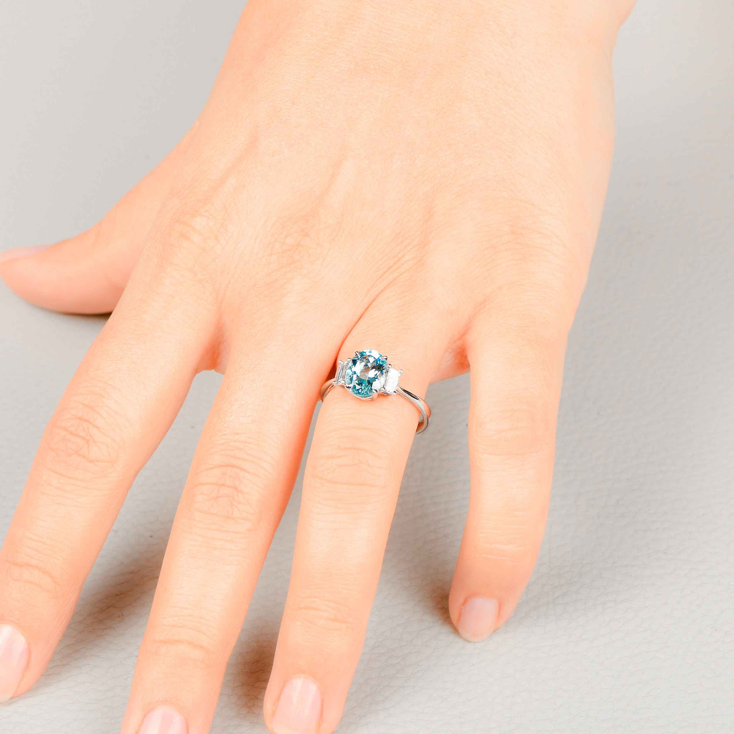 Aquamarine and Baguette Diamond Ring