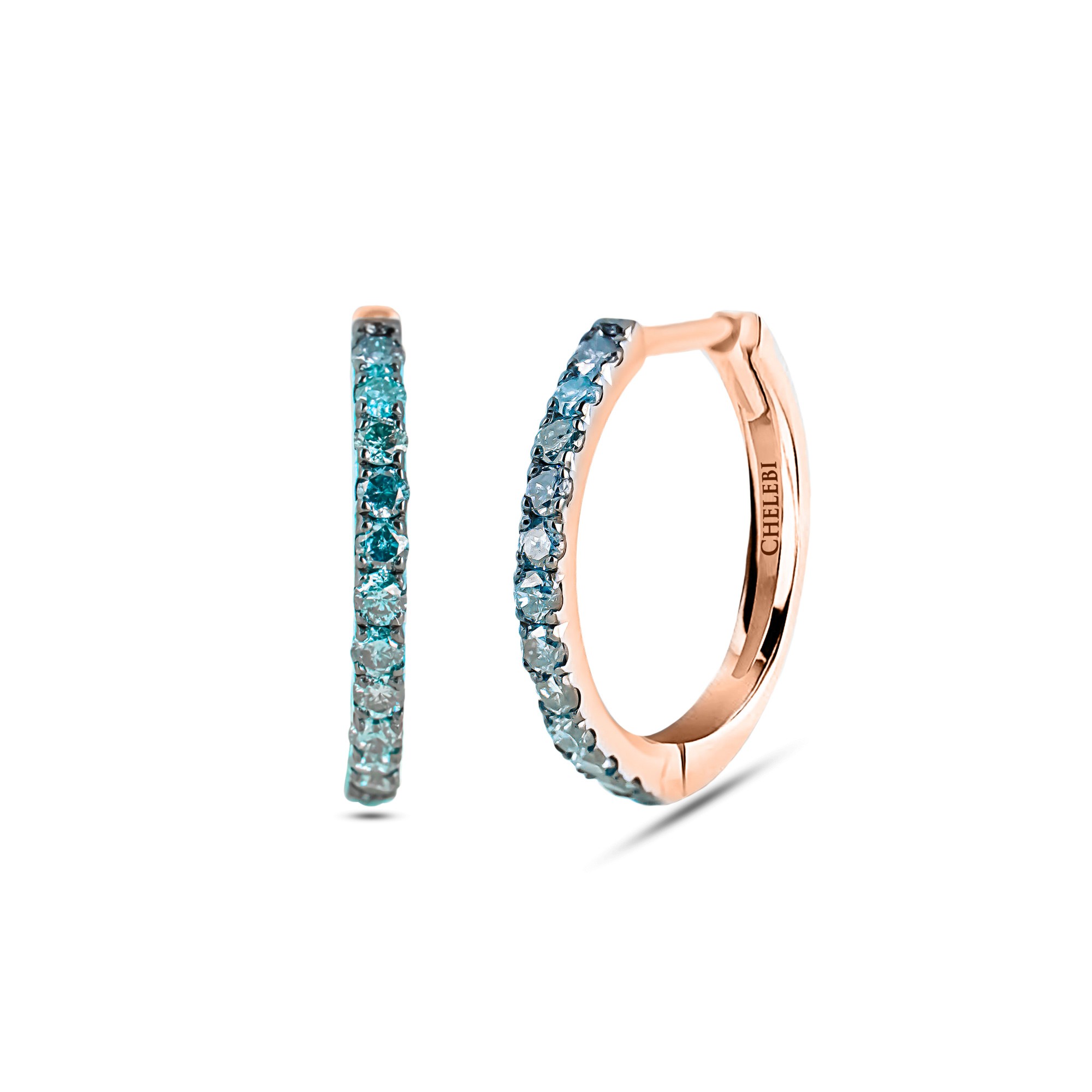 Blue Diamond Huggies in 14K Gold