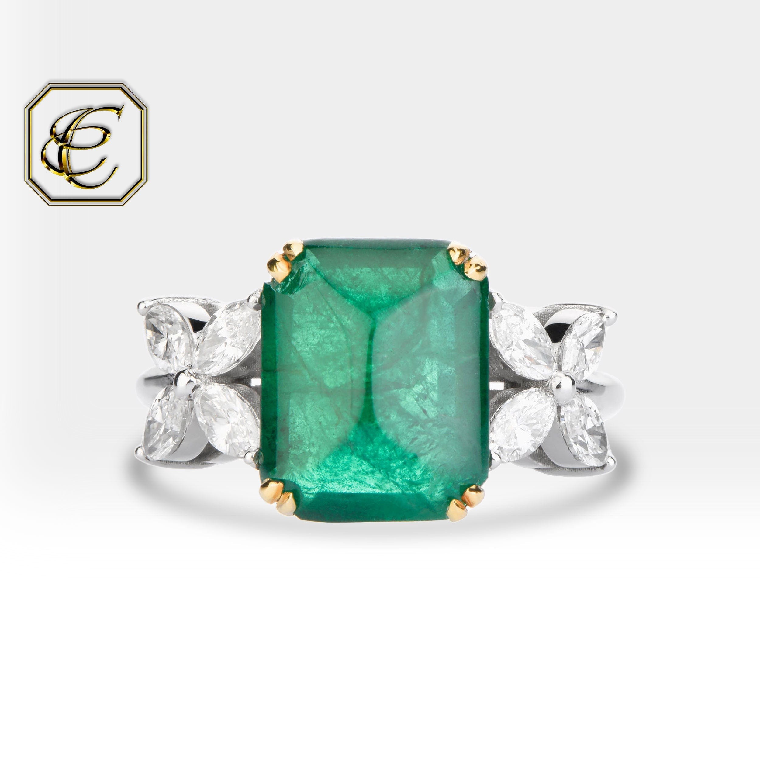 Cabochon Emerald Engagement Ring