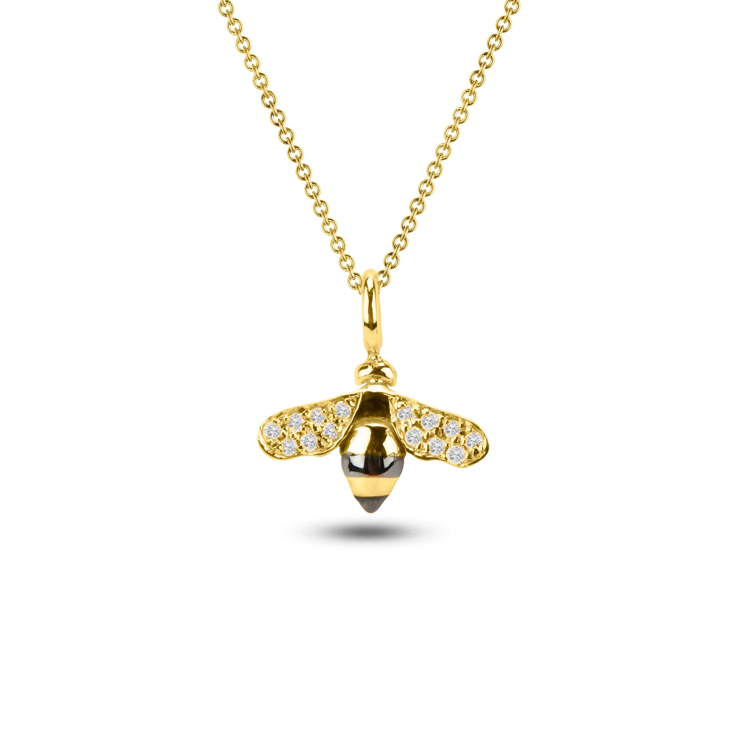 14K Gold Bee Necklace with Natural Diamonds