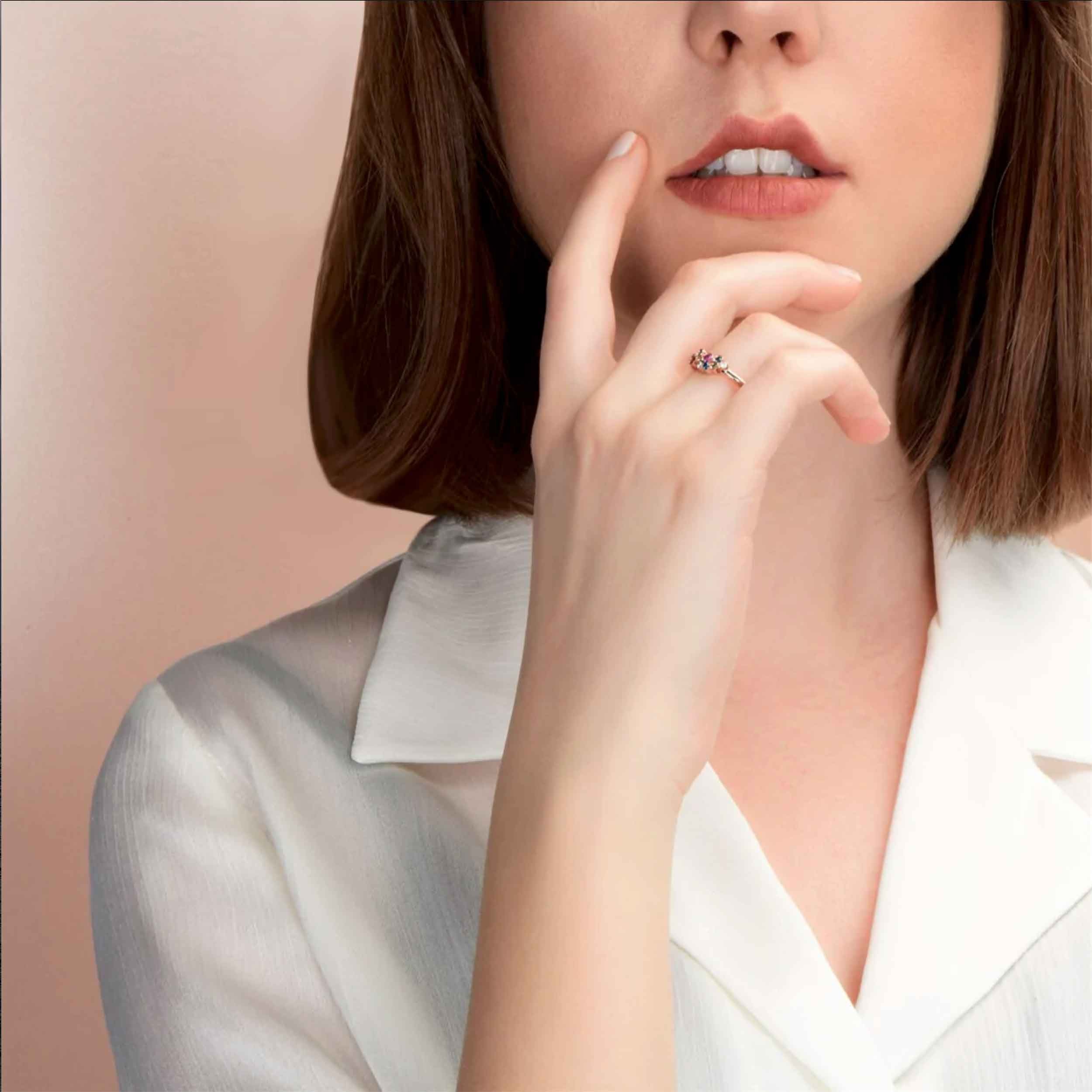 Colorful Diamond Ring in 14K Solid Gold